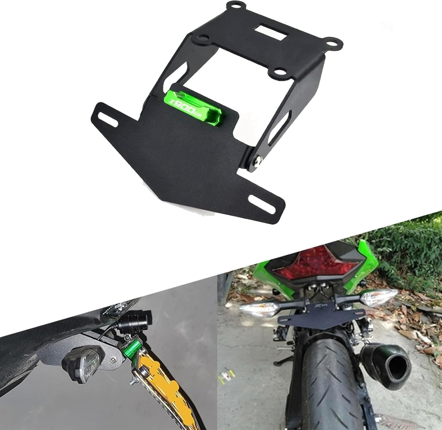for Z900 Z900RS Modified Bike Short Tail License Plate Frame with Light Rear License Plate Frame Bracket License Plate Frame Z900 Z900RS 2024 (Green)