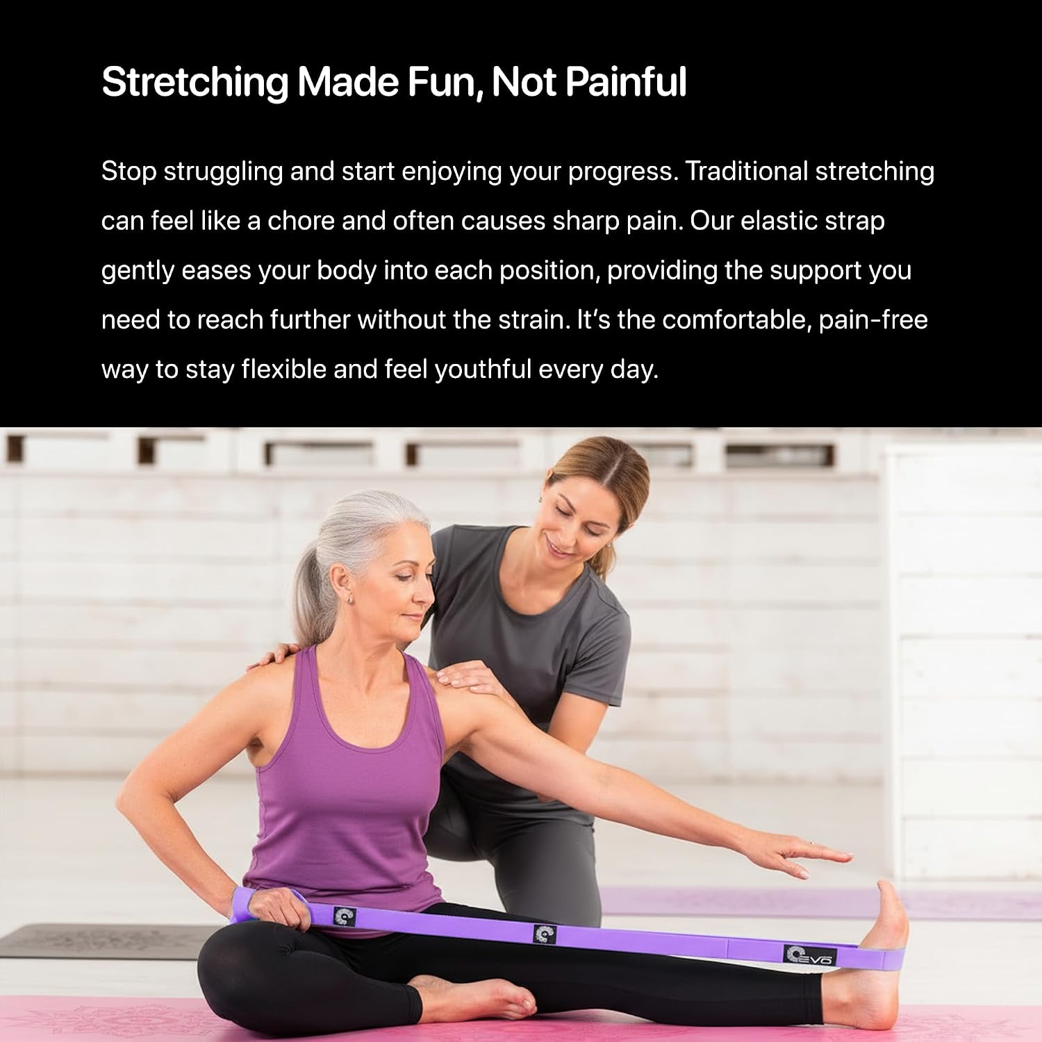 YOGA-EVO Elastic Stretching Strap with Loops for Physical Therapy - Stretch & Activate Muscles - Increase Mobility & Recovery - Soft Cotton & Spandex - Includes Carrying Pouch & Video Exercises