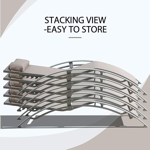 Miniatura 6 de Domi - Juego de 2 sillas de piscina ajustables de aluminio para exteriores, para todo tipo de clima, para terraza, césped, piscina, patio, textileno