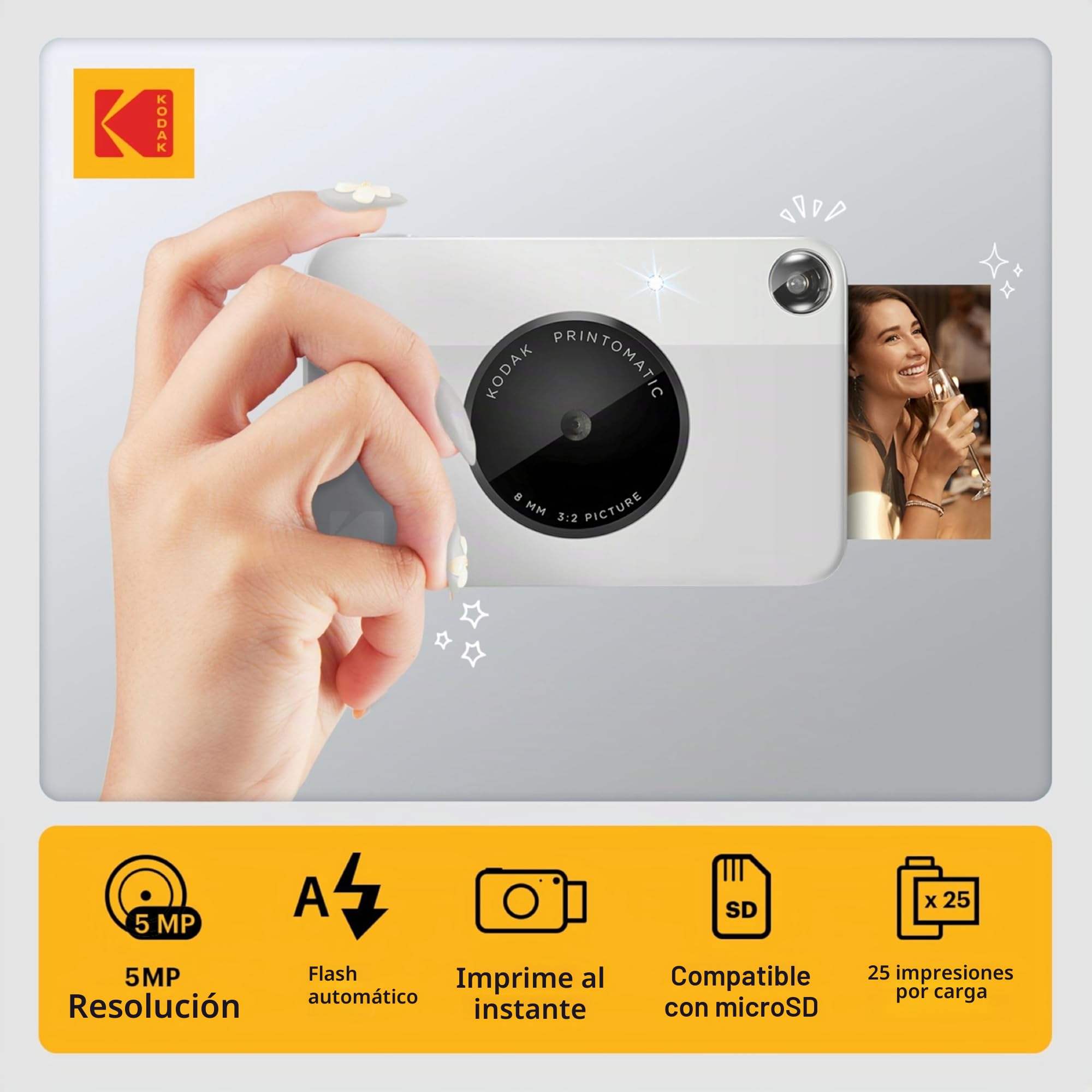 KODAK Printomatic cámara de impresión instantánea + Estuche Blando + Papel fotográfico Zink de 2 x 3 (Paquete de 20) + Álbum + Juegos de calcomanías + Marcos para calcomanías + Marcadores - Gris