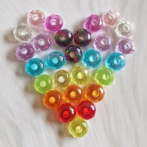 Miniatura 7 de 100 cuentas redondas de cristal acrílico de colores para hacer joyas, pulseras y cuentas espaciadoras de agujeros grandes para colgar, manualidades,