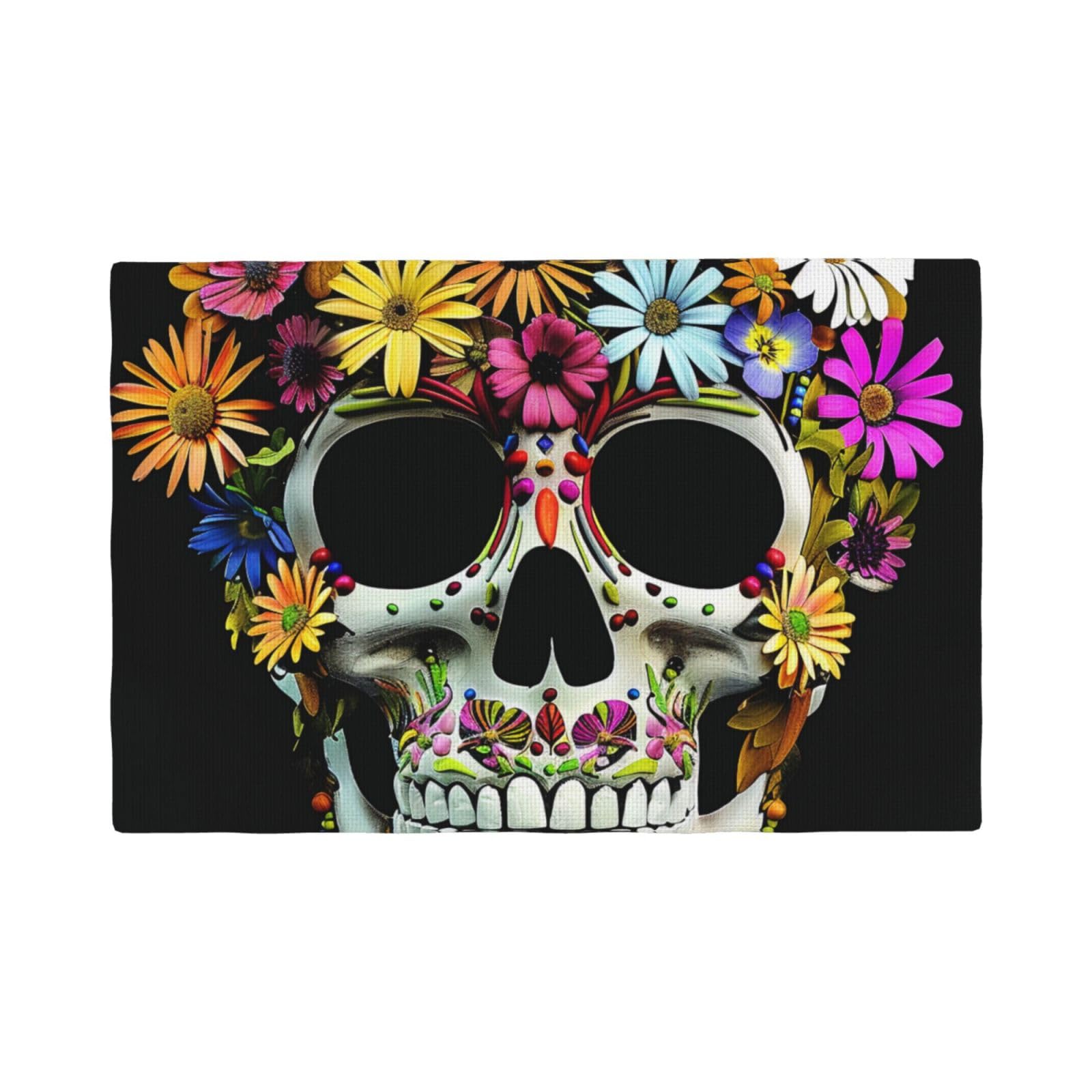 Skull Print Print Placemats Set, Heat Resistant Washable Placemat 12x18in Table Mats for Party Kitchen Dining Table Decoration Indoor Outdoor, Four Pieces