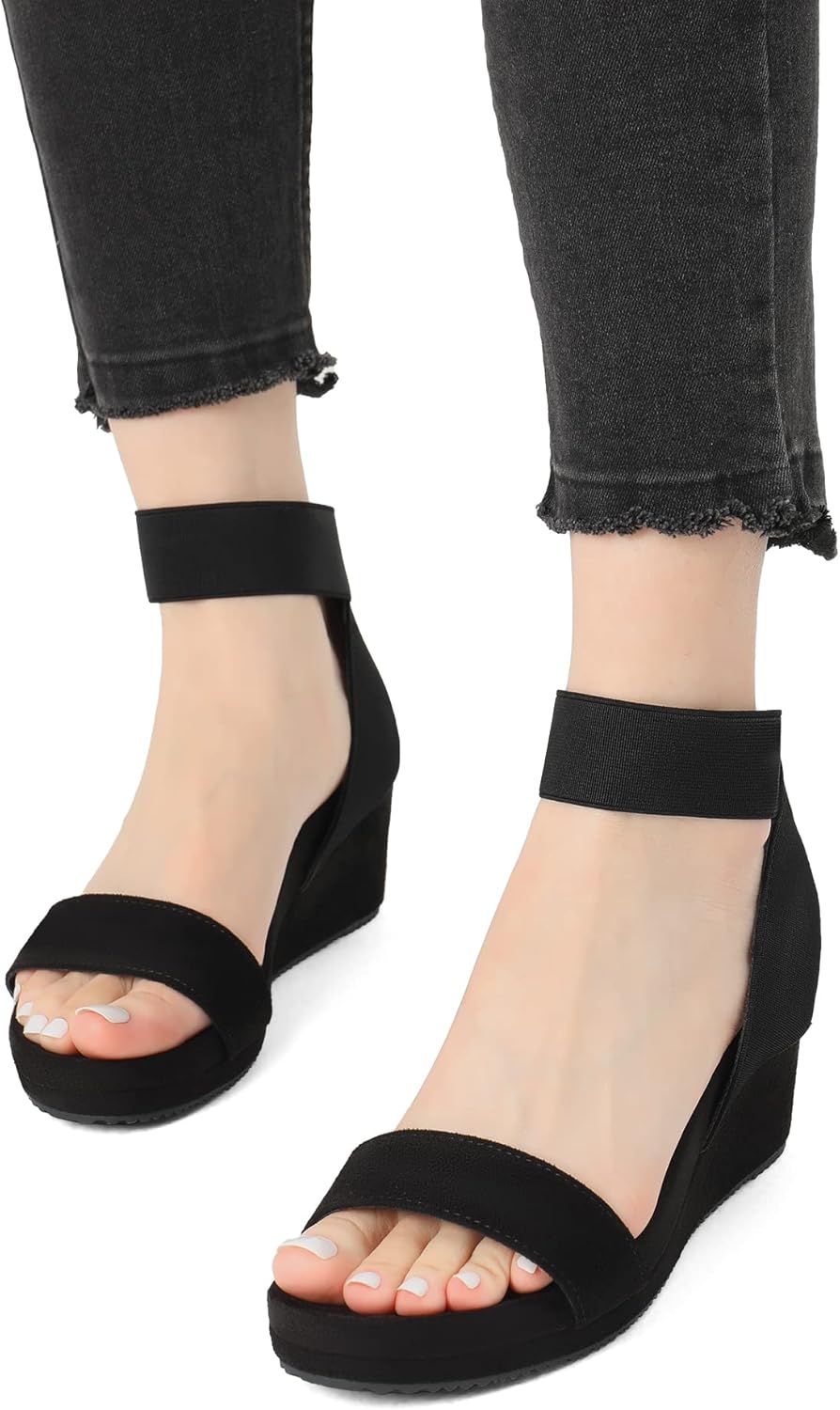 DREAM PAIRS Womens Elastic Ankle Strap Open Toe Platform Wedge Sandals Comfortable Summer Shoes for Women,Size 8.5,Black,NINI-5 - Image 5