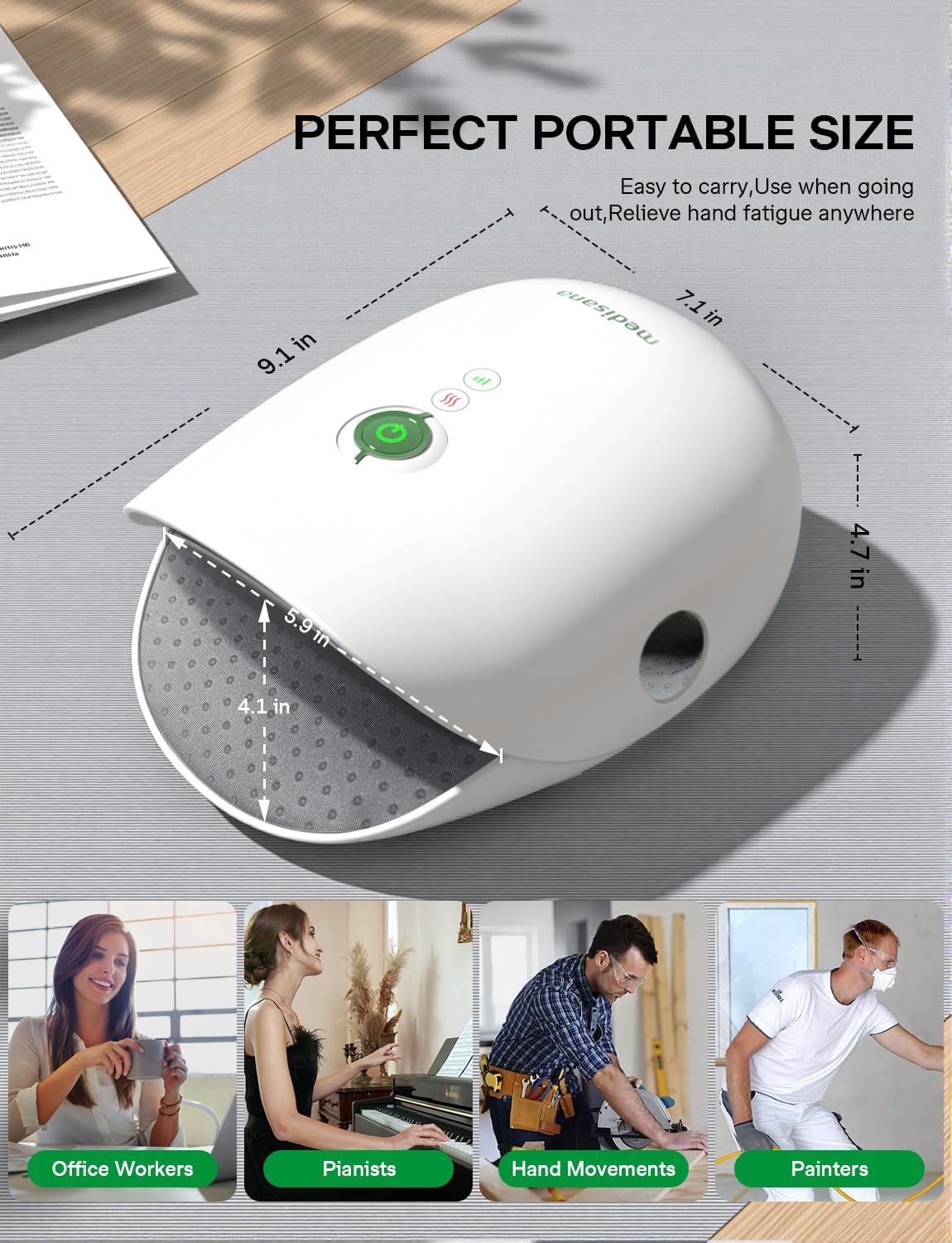 Medisana Hand Massager with Heat and Compression, Cordless Hand Massager for Arthritis and Carpal Tunnel Relief, Knuckle Stretching Massage, Birthday Christmas Gifts for Men Women Dad Mom-White - Image 4