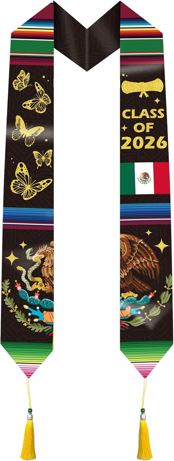 Unisex Adult Class of 2026 Graduation Sash - Kente El Salvador Puerto Rico Mexico Grad Stole for First Generation