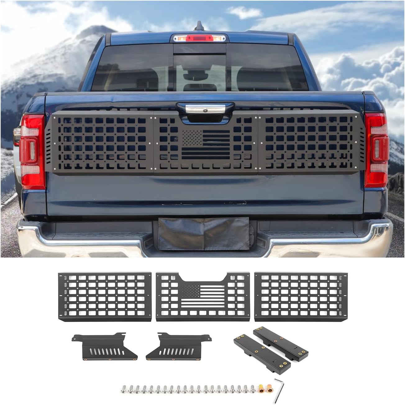 CheroCar Trunk Tailgate Storage MOLLE Panel Cargo Rack Shelf Storage Guard Organizer Aluminum Alloy Replacement Accessories for 2018-2026 RAM TRX