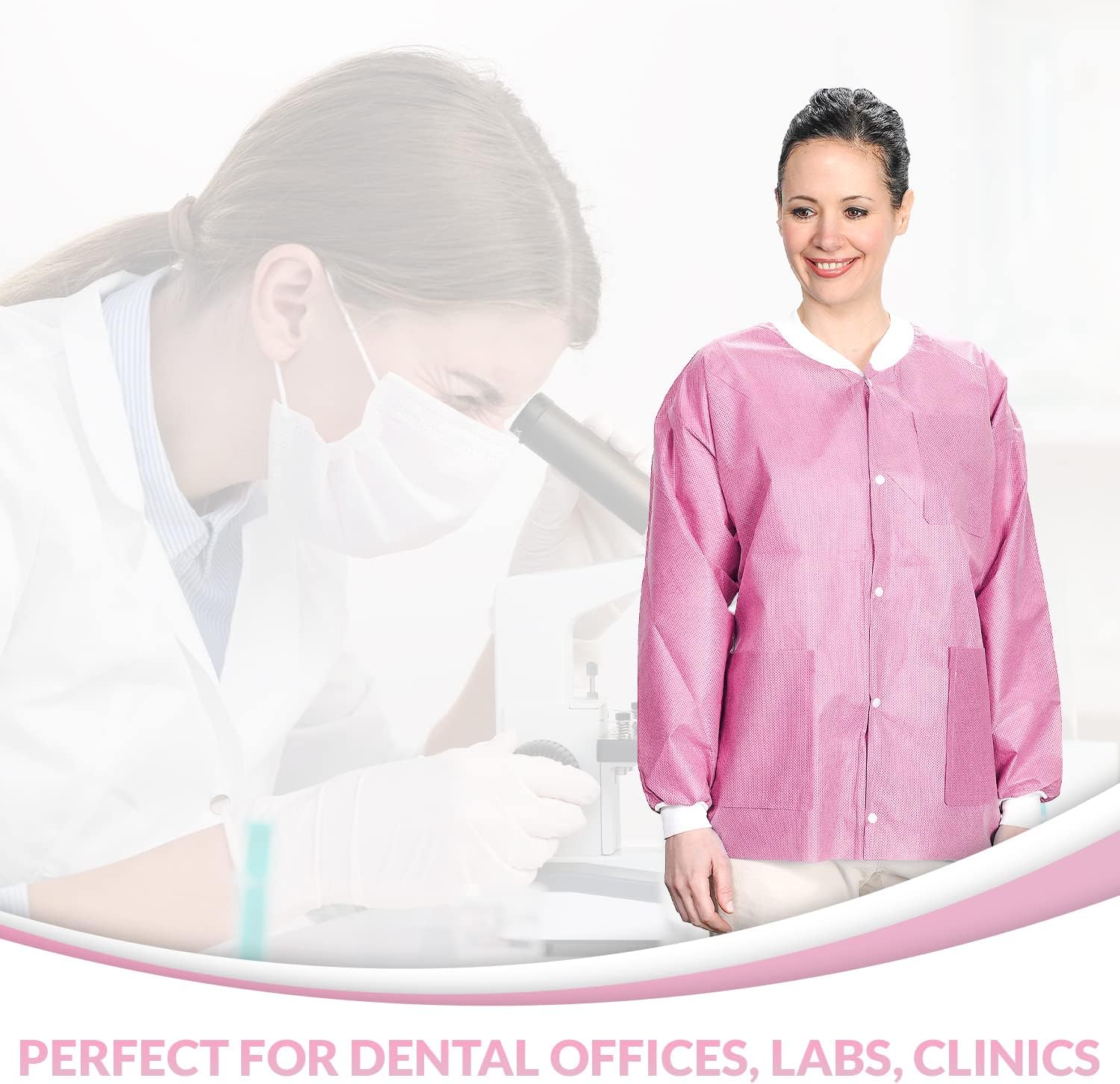 10 Pack Disposable Lab Jackets - Hip Length Reusable Scrub Jacket Unisex, with Knit Cuffs and Pockets