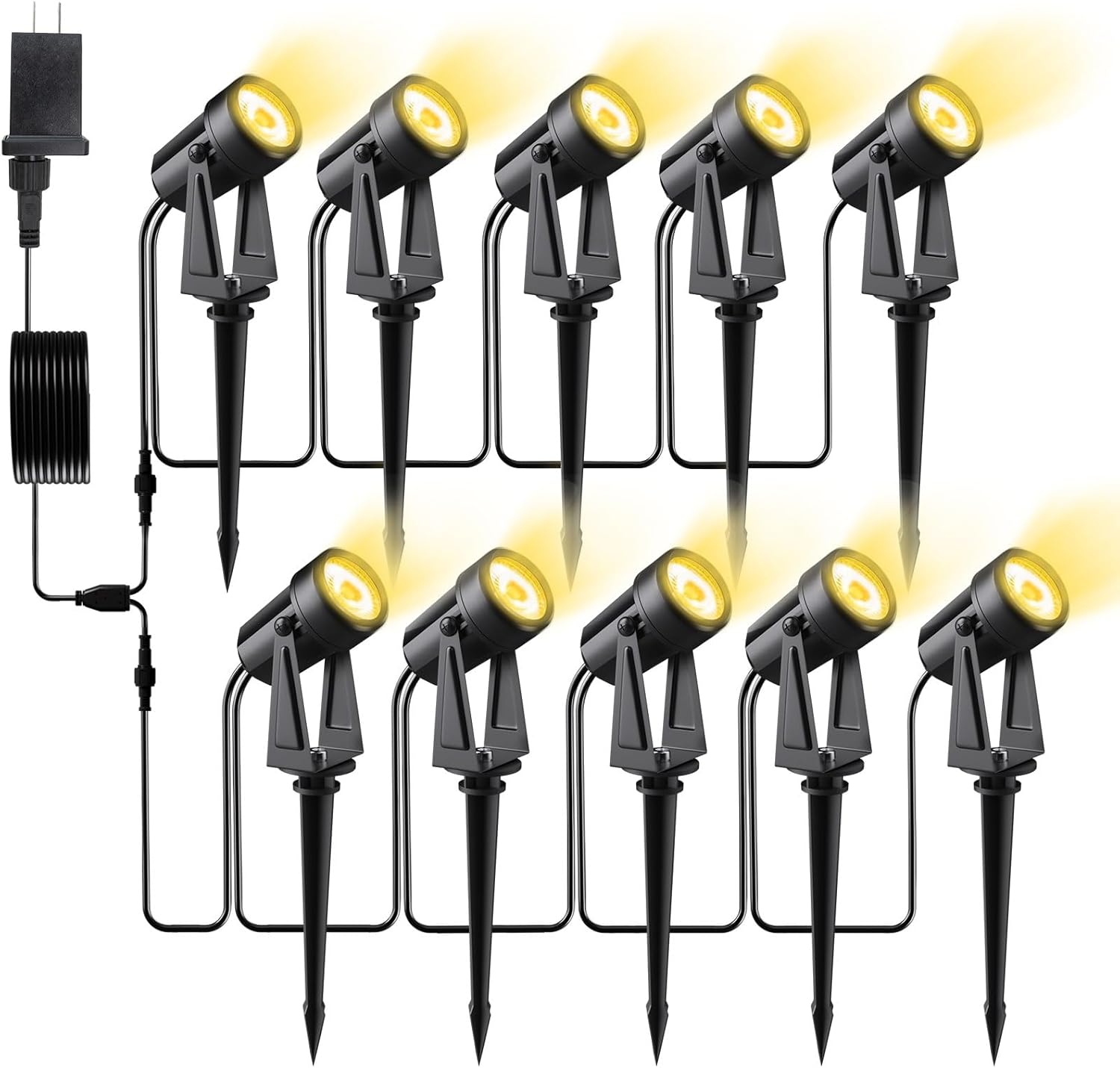 Low Voltage Landscape Lighting,10 Pack Outdoor LED Landscape Spotlights with Transformer 27V Garden Lights Pathway Lights IP65 Waterproof 3000K Warm White