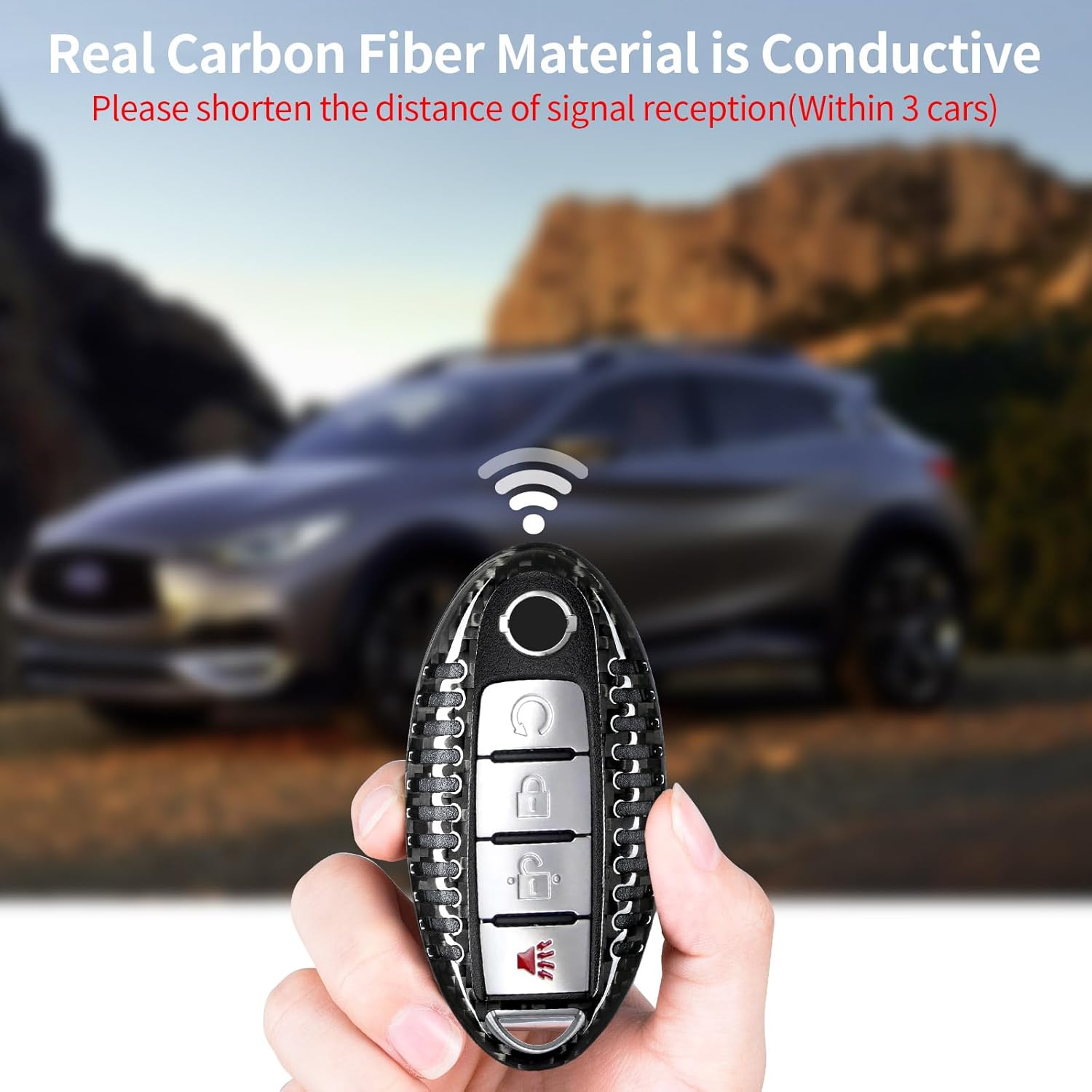 T-carbon Real Carbon Fiber Key Fob Cover Compatible with Nissan Key Fob Protector fits for Infiniti Key Fob Shell Accessories,Black