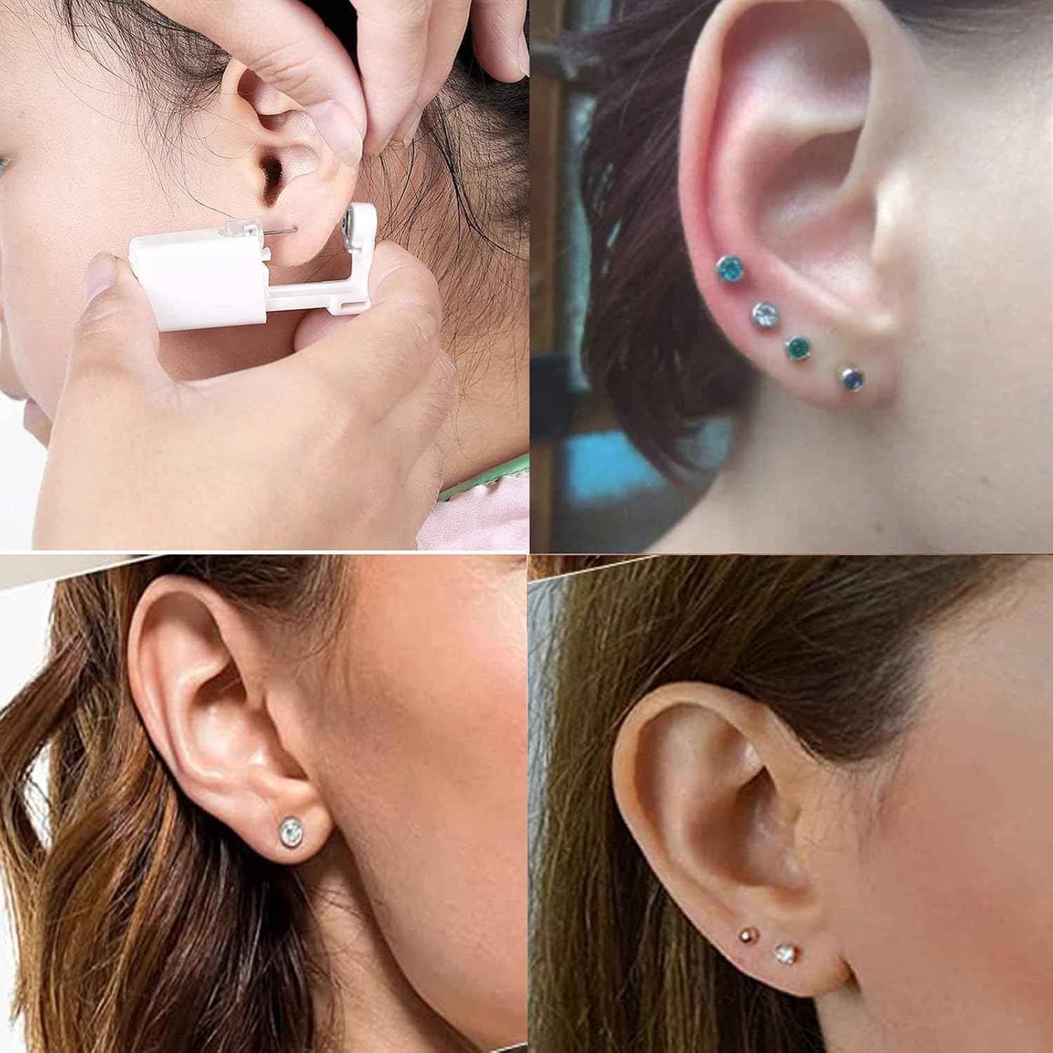 Ear Piercing Kit – 4 Pack Self Ear Piercing Gun, Disposable Ear Pearcings Kit with 4mm Earring Studs Safety Ear Piercings Gun Kit Tool
