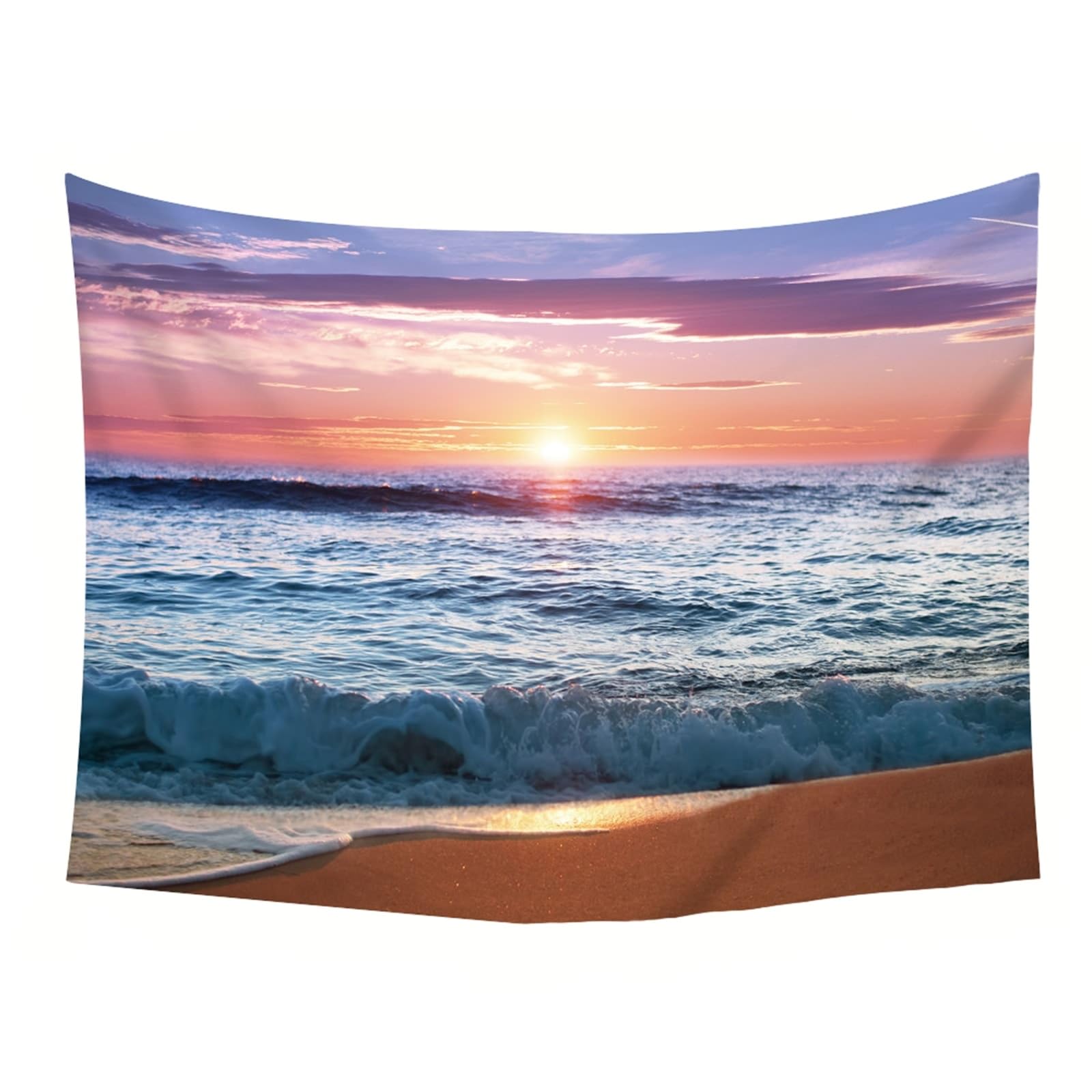 KnSam Wandbehang Blau Orange, Landschaft Natur Wandteppich Meeresufer Strand Sonnenaufgang Tapisserie Wandbehang XXL Polyester Wandtücher für Tischdecke Wohnzimmer Decor, 300x256cm