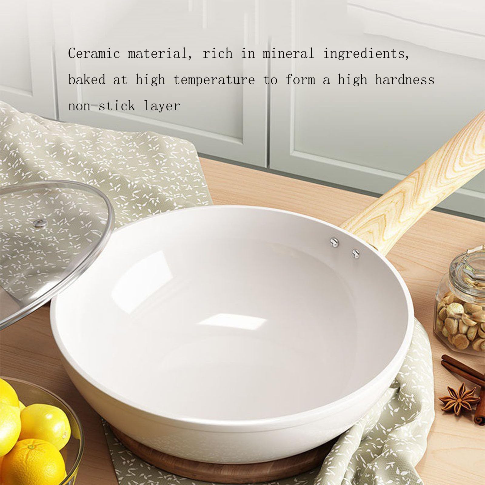 Ceramiczna Patelnia Wok, Woks Bez Powłoki Domowej I Paszterze Nonstick, Gładka Oszklona Powierzchnia, Przybory Kuchenne Do Indukcji I Pieców Gazowych(Size:32CM)
