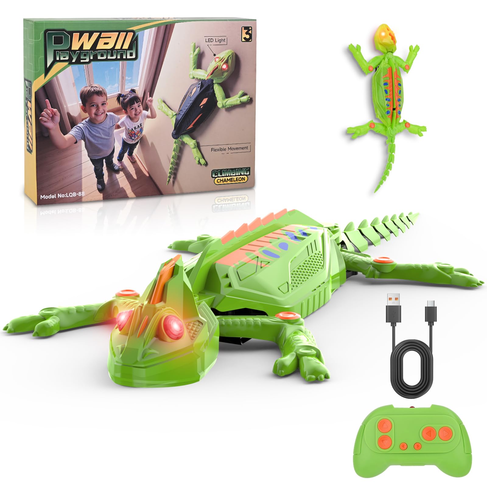 Wall Crawler Gecko, Lagarto Teledirigido para arrastrarse en Suelos y Paredes, con Ojos LED Brillantes, Fácil de controlar, Robot Control Remoto Recargable, Juguetes Niños 4 Años (Lagarto)
