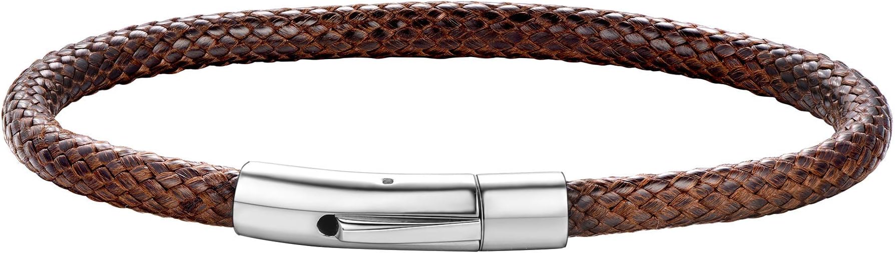 Braided Leather Bracelets for Men,5mm Bangle Bracelets with Stainless Steel Clasp,18/20/22CM