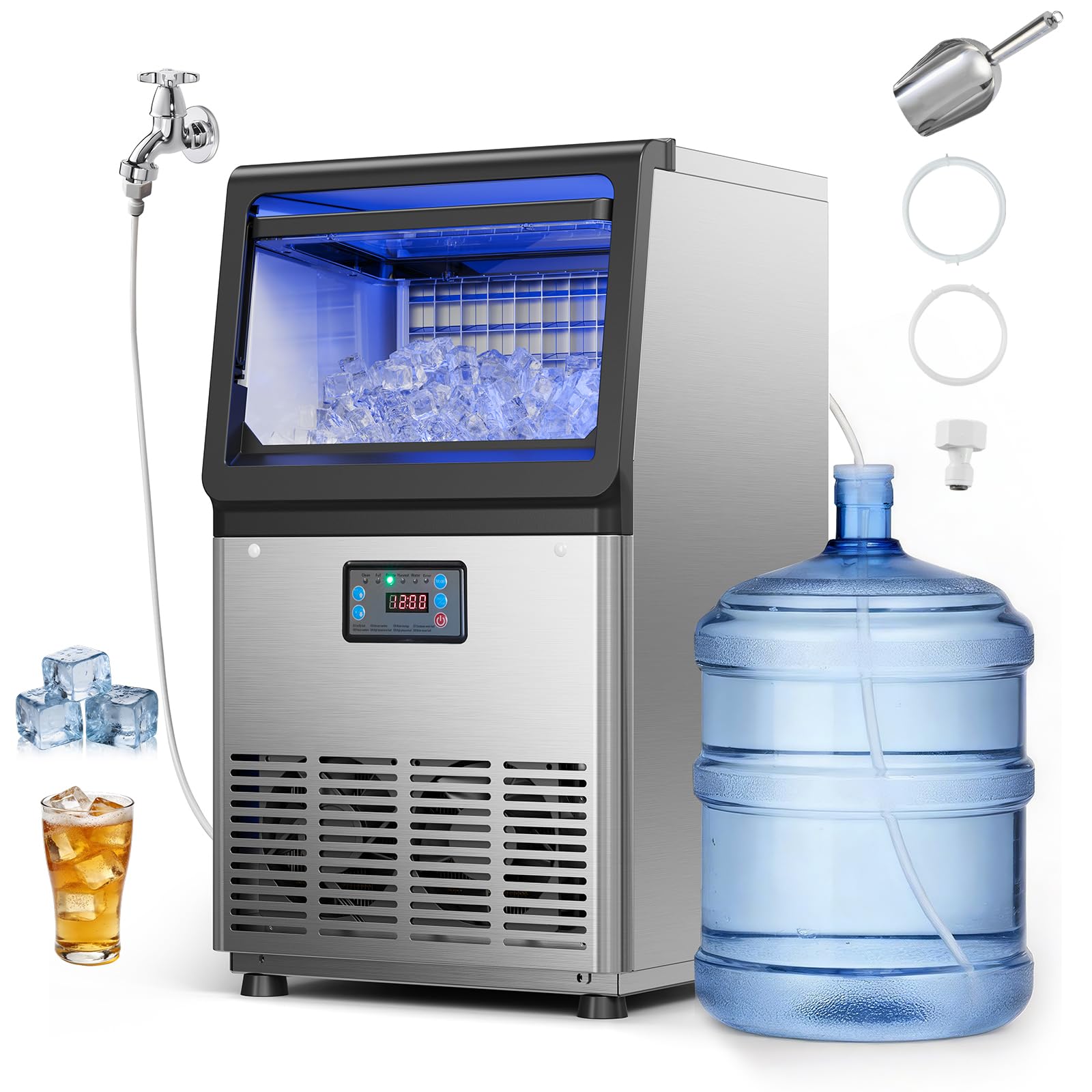 VEVOR Macchina del Ghiaccio 41kg/24h Capacità Stoccaggio 6kg Display LED, Produzione del Ghiaccio Commerciale in Acciaio Inox Funzione Autopulente da Bar Ristorante, Da Banco Sottobanco Indipendente