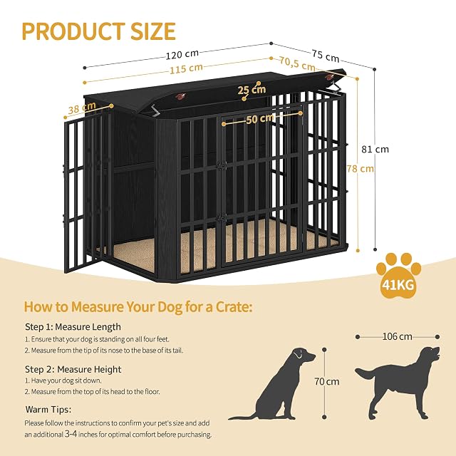 Foto 2 de 8 de Hzuaneri Jaula para Perros Tipo Mueble, Casa para Mascotas con 3 Puerta, Jaula Madera, 75 x 120 x 81 cm, XXL