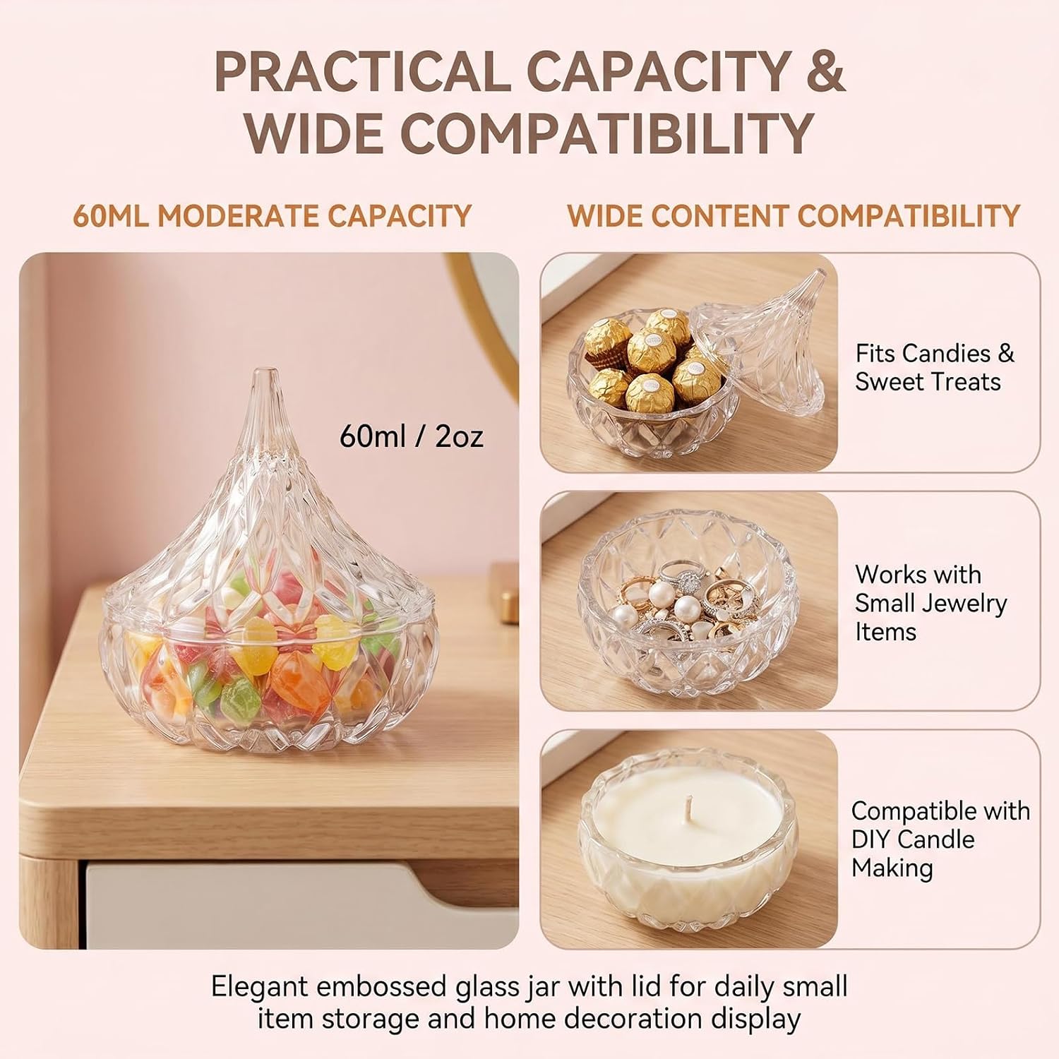Mini Clear Crystal Glass Candy Dish With Lid, Teardrop Shape