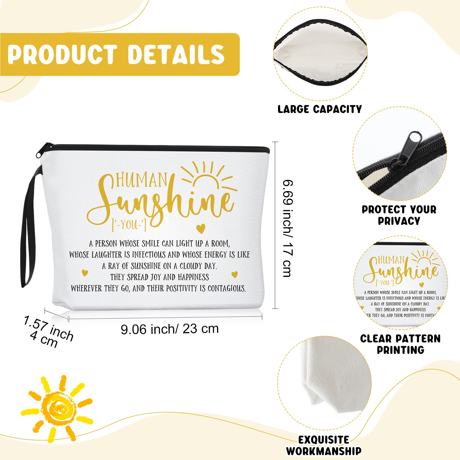 Crtiin 3pcs Human Sunshine Makeup Bag Gifts Sets Inspirational Thank You Gifts for Woman Human Sunshine Makeup Bag 11.2 oz Novelty Coffee Mug Keychain Christmas Birthday Coworker