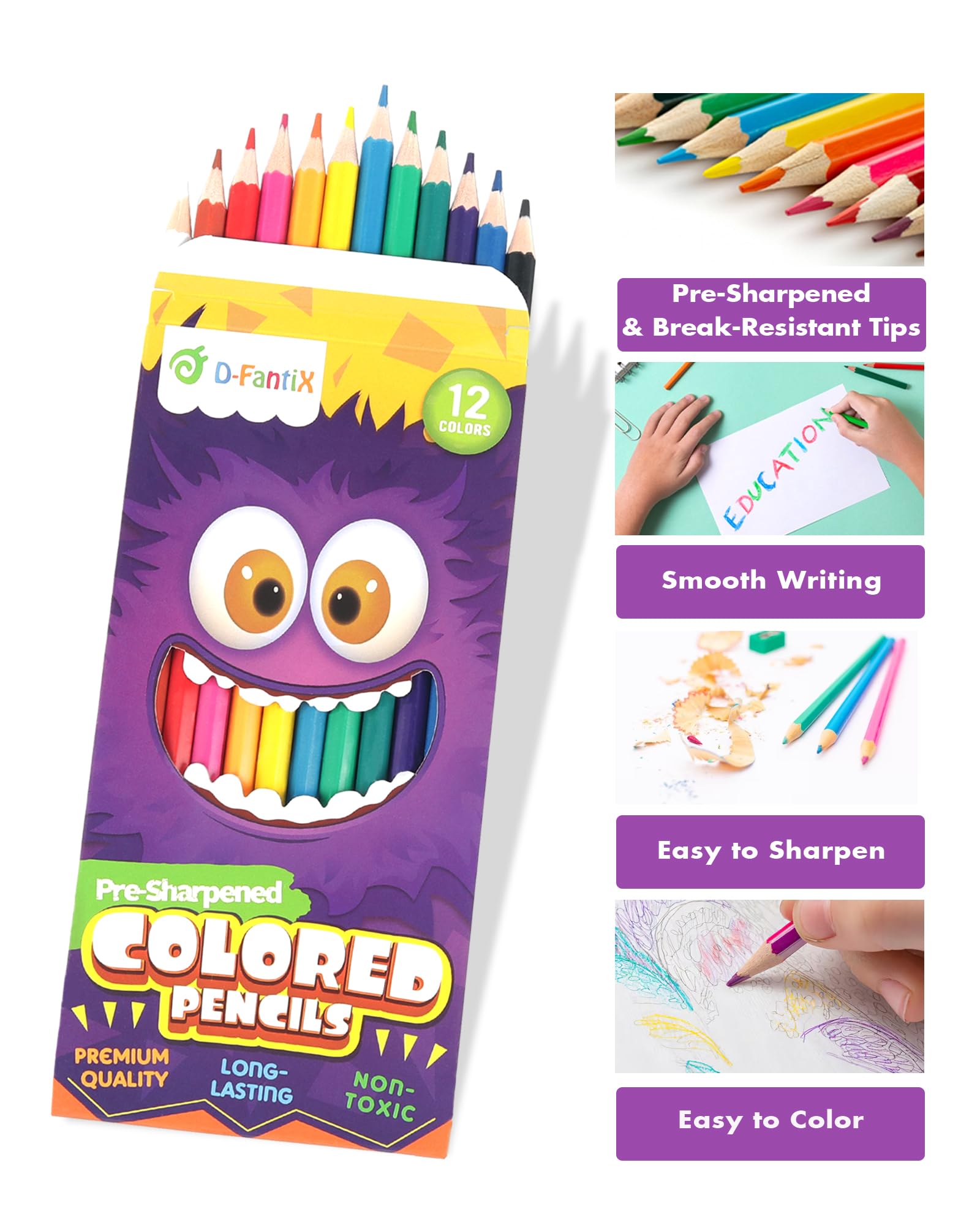 D-FantiX Lot de 288 Crayons de Couleur, 24 Paquets de Couleur Pré-taillés, Cadeaux de Rentrée pour Les étudiants, Fournitures Scolaires pour Les Enfants, Garçons et Filles