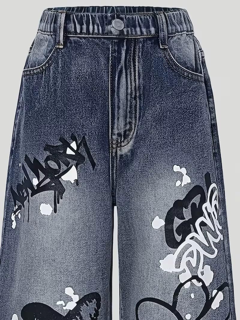 Jeans larghi da ragazza, gamba larga, jeans leggeri, Y2k, streetwear, per ragazze adolescenti, vita elasticizzata, hip hop, pantaloni casual per bambini, 6-16 anni
