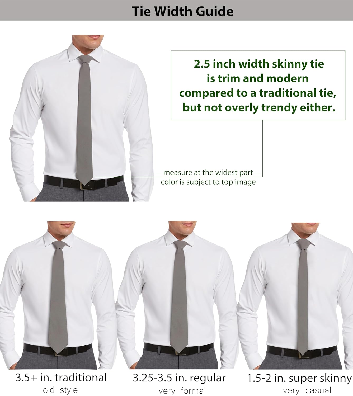 ZENXUS Skinny Ties for Men, Solid Color 2.5 inch Slim Neckties 1 or 5 Pack Plain Tie - Image 5