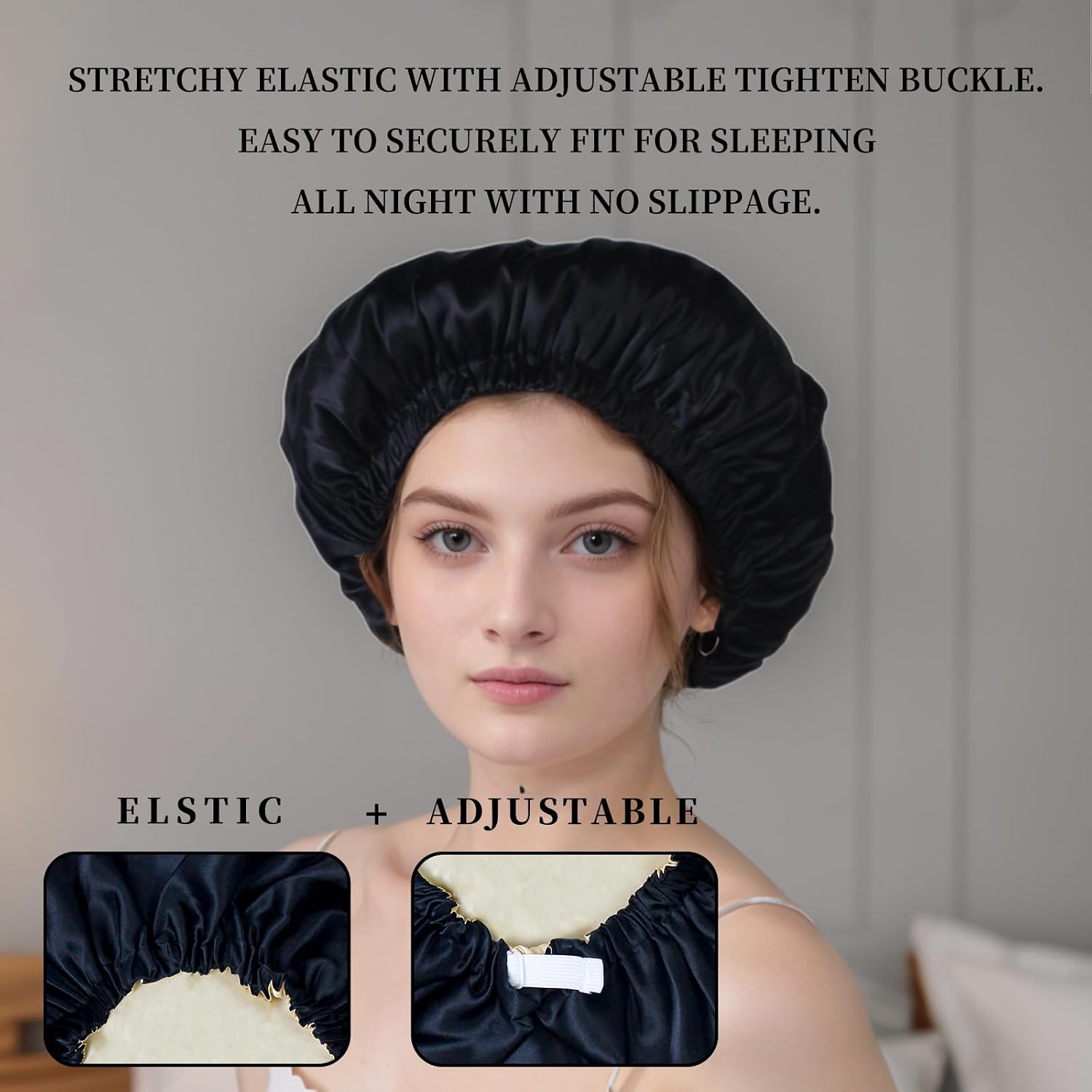 100% Mulberry Silk Bonnet for Sleeping Women Long Hair -Double Layer Silk Cap -Silk Sleep Bonnet with Elastic Stay On Head