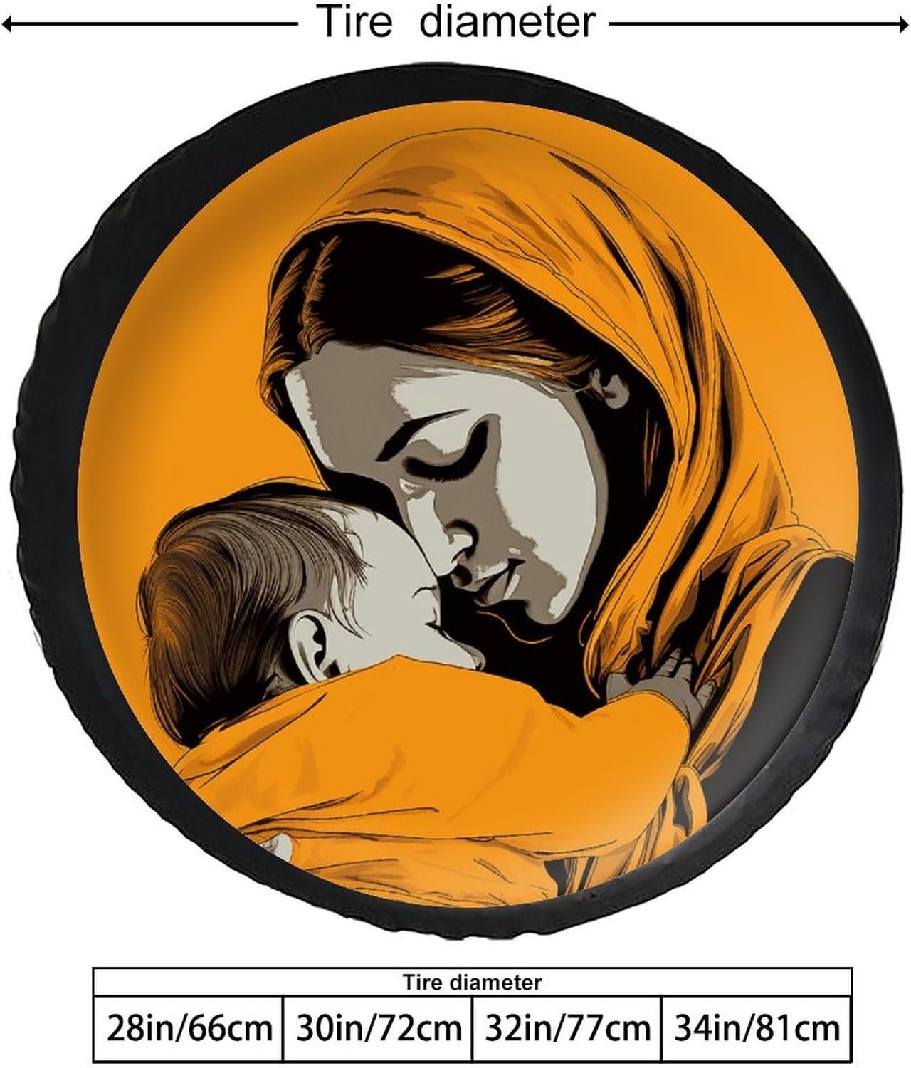 Universal Fits Diameters 28-34inch Spare Wheel Tire Cover Woman Holding Child Waterproof Leather Wheel Cover for Trailer RV SUV