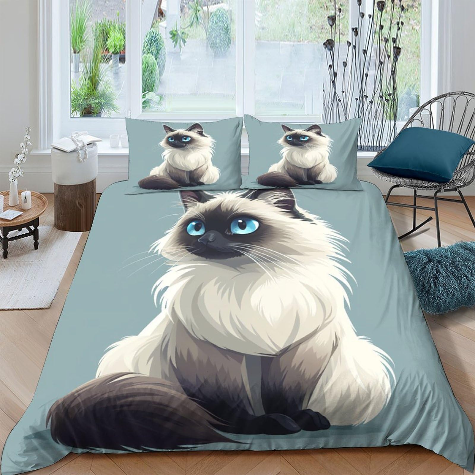 Housses de couettes anti-plis imprimé chat 3D lit double en tissu hypoallergénique respirant