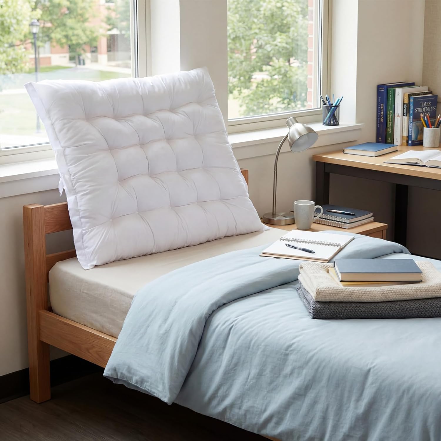 Threehoney Extra Large Plush Tufted College Headboard Dorm Bed Headboard Pillow 39.4 x 35.4 x 3.2 Inches Support Reading Backrest Back Freshman College Dorm Room Supplies (White)