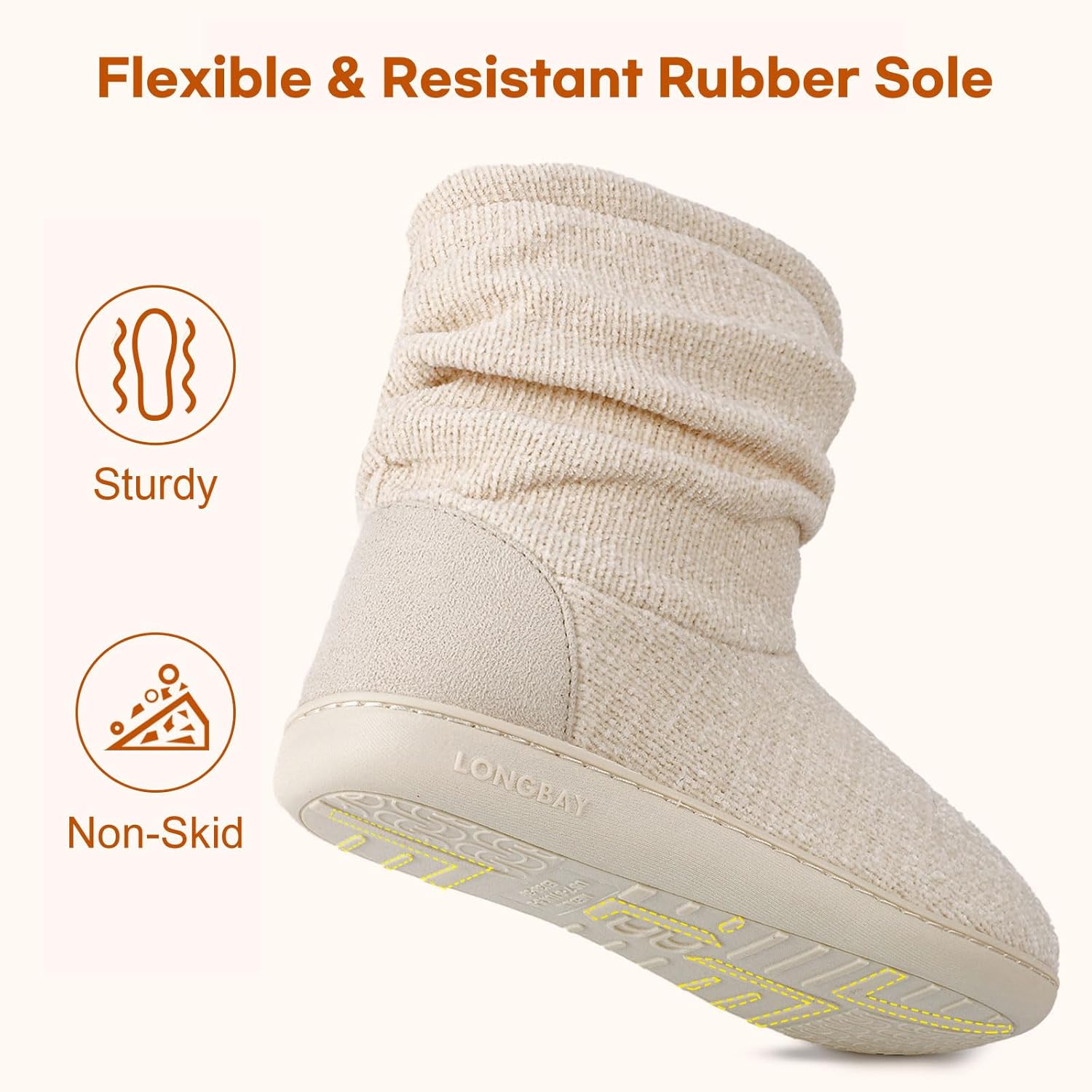 LongBay Women's Cozy Winter Slipper Boots Warm Chenille Knit Bootie Memory Foam Non-Slip Indoor Outdoor House Shoes - Image 6