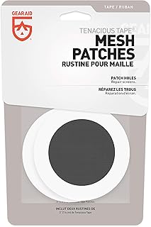 GEAR AID Tenacious Tape Mesh Patches for Repairing Holes in Tents, Bug Screens, Mosquito Netting, No-See-ums and More, 3” Rounds