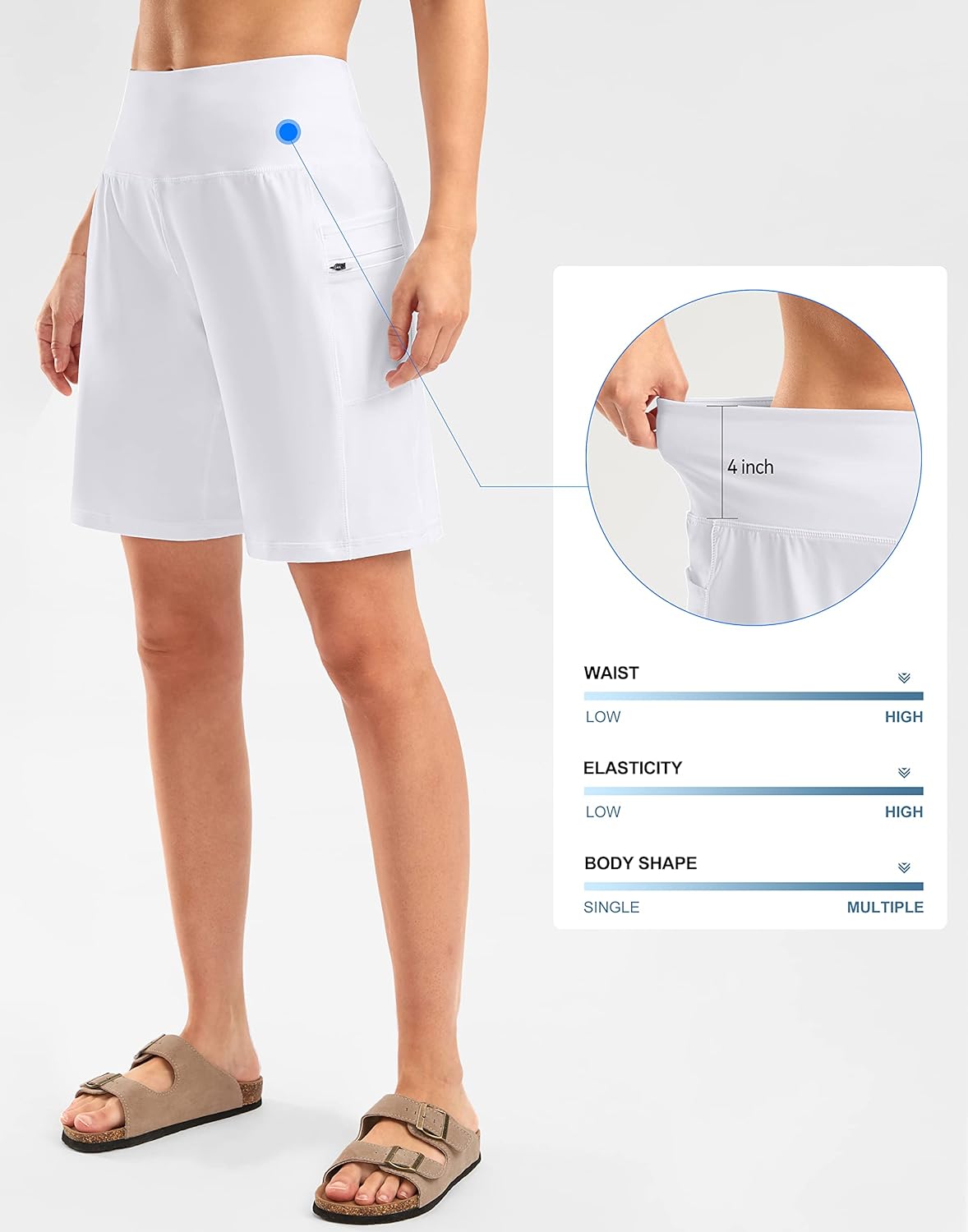 G Gradual Women's High Waisted 9" Bermuda Shorts with Zipper Pockets Athletic Workout Long Shorts for Women Knee Length - Image 3