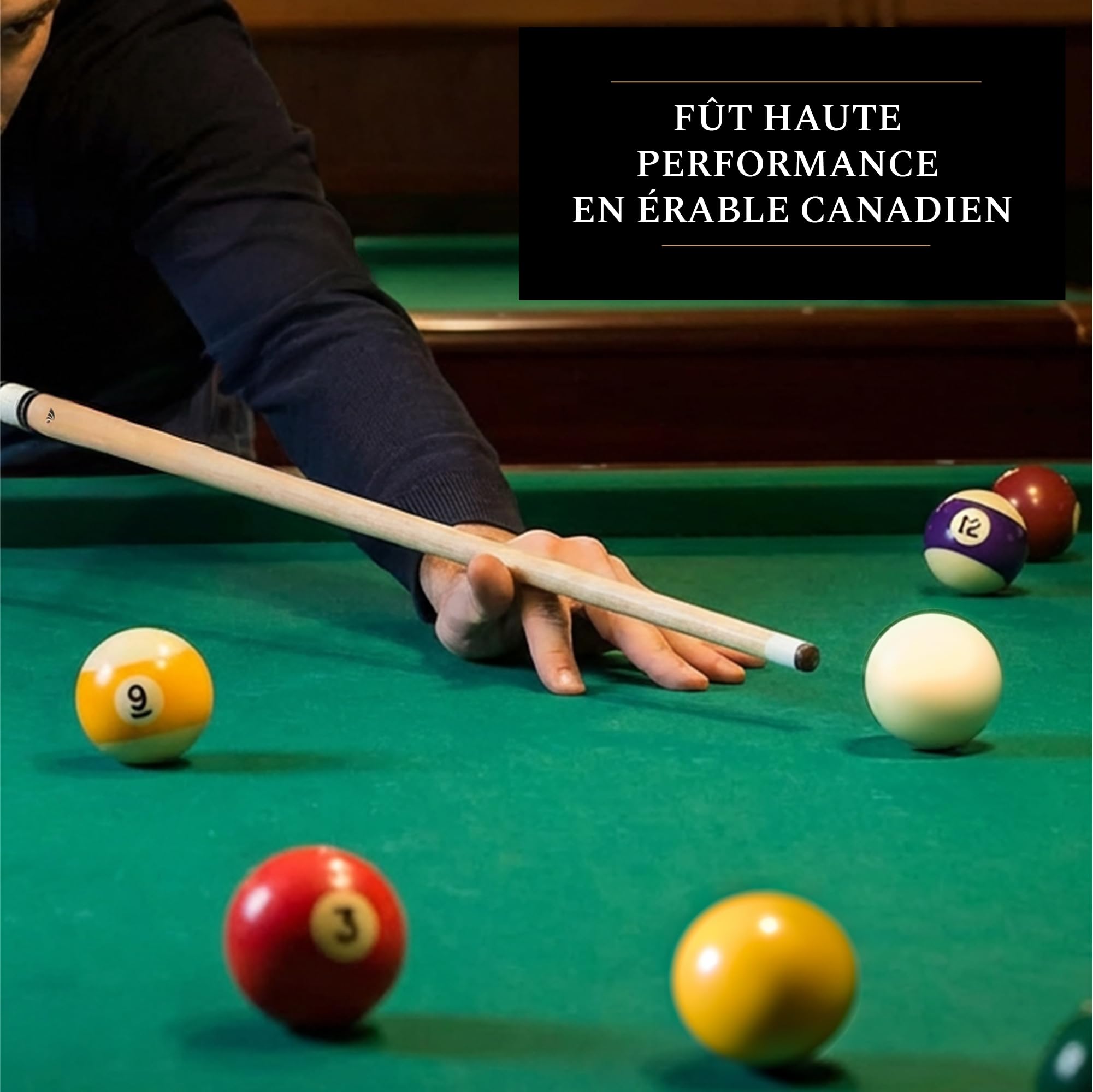Riley Queue de billard américain avec poignée en cuir synthétique Section 58 (147 cm) – Pointe de 13 mm – Avec étui rigide