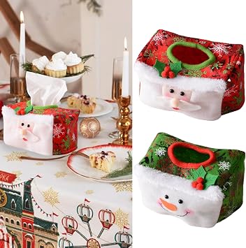 2 Pcs Christmas Rectangular Tissue Box Cover Santa Claus Xmas Snowman Cloth Tissue Case Holder Paper Box Towel Holder Napkin Container Winter Desktop Decoration for Party Holiday Home Office