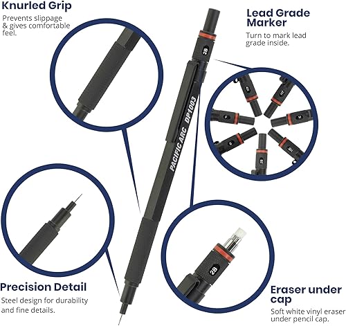 Vista 39 de Pacific Arc Chromagraph - Portaminas de metal de 0.028 in, barril plateado, con indicador de grado de lápiz integrado, soporte para lápiz de plomo