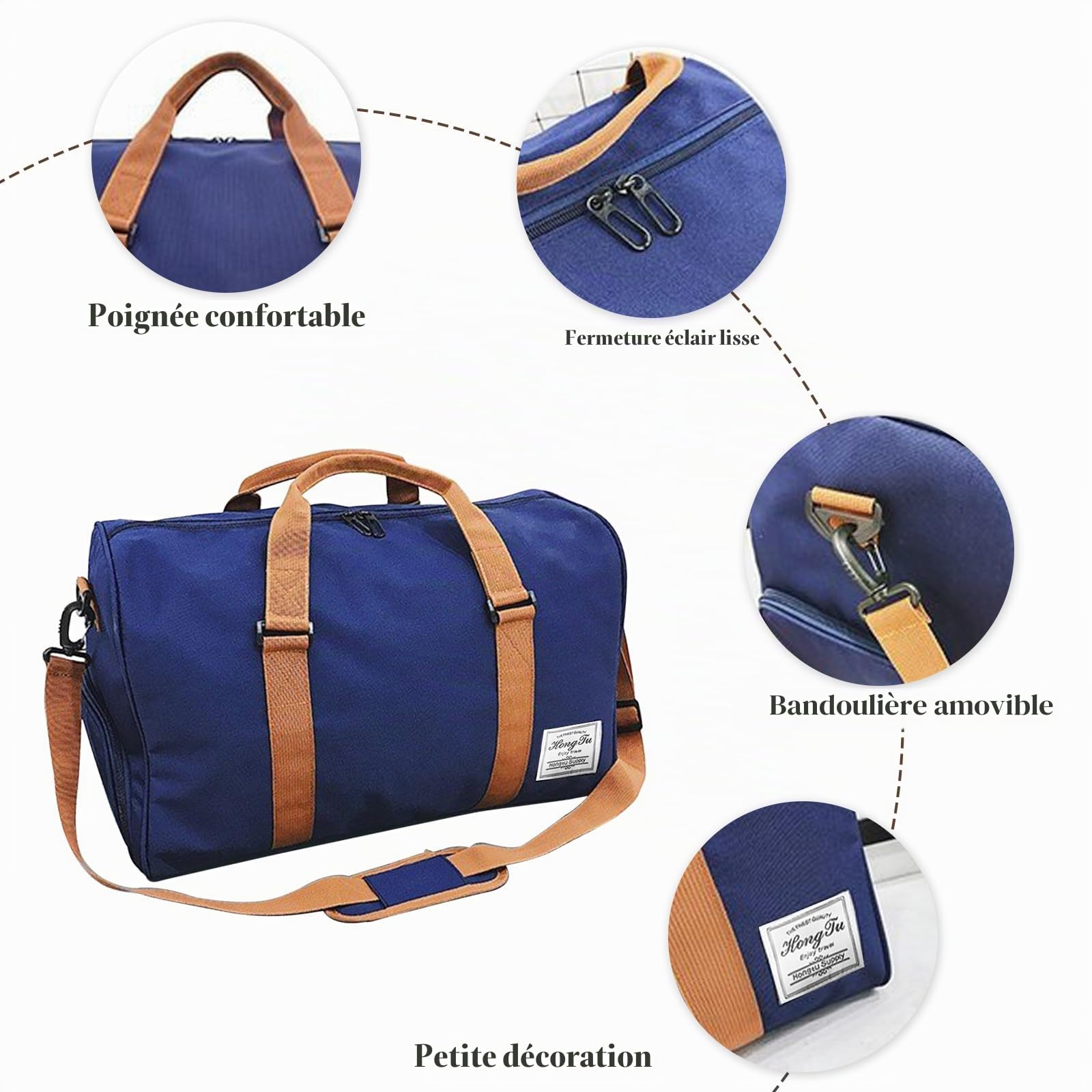 CORIOS Oxford Sac de Voyage Hommes/Femmes - Grande Capacité Weekend à Bandoulière avec Compartiment à Chaussures pour Sport, Fitness, Gym, Travail, Camping - Noir