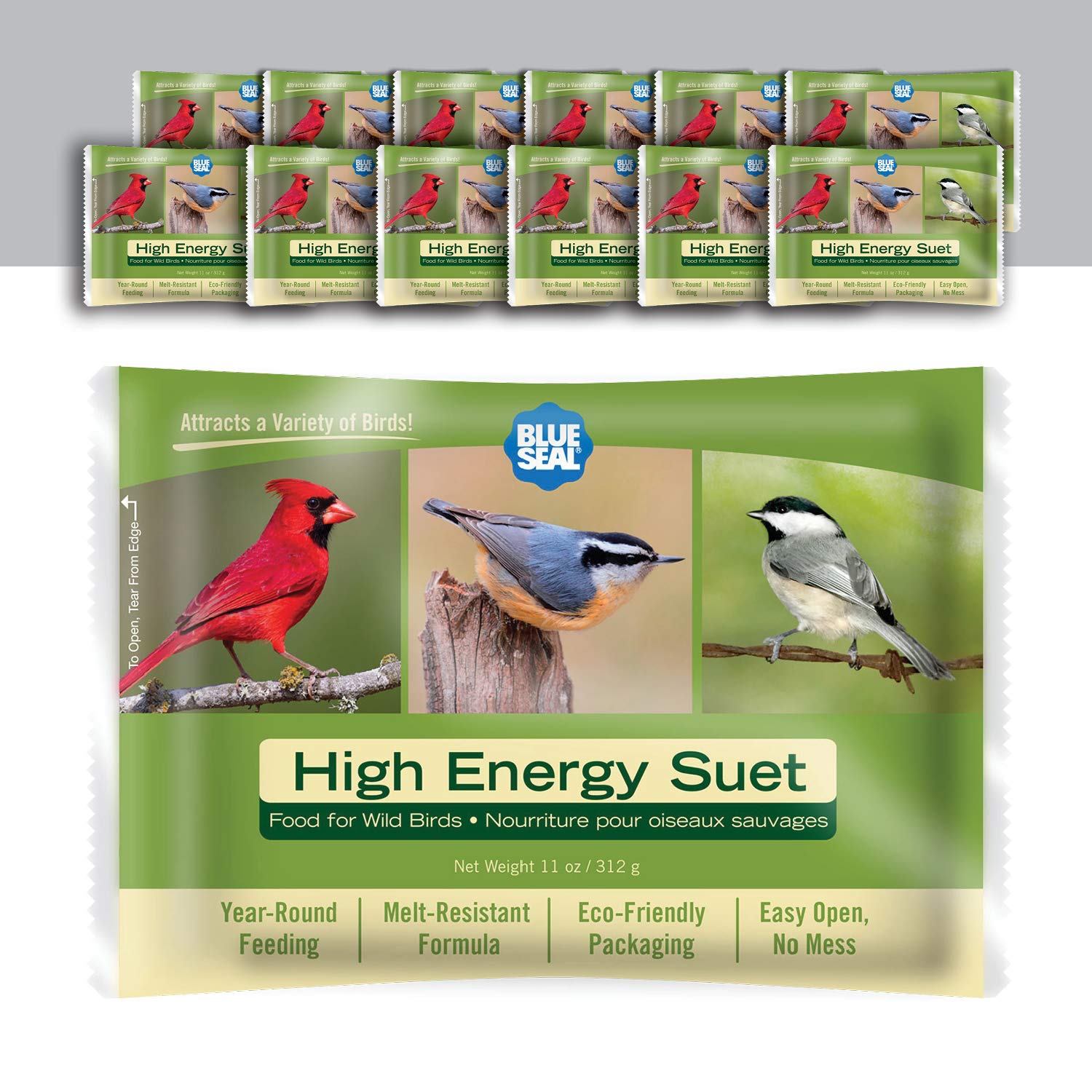 Blue Seal High Energy Suet Cake per uccelli selvatici - No Mess Suet Feed, cibo per picchi, cardinali, Siskins, passeri e altro ancora - 311,8 g Mangiatoia per semi di uccelli, confezione da 12