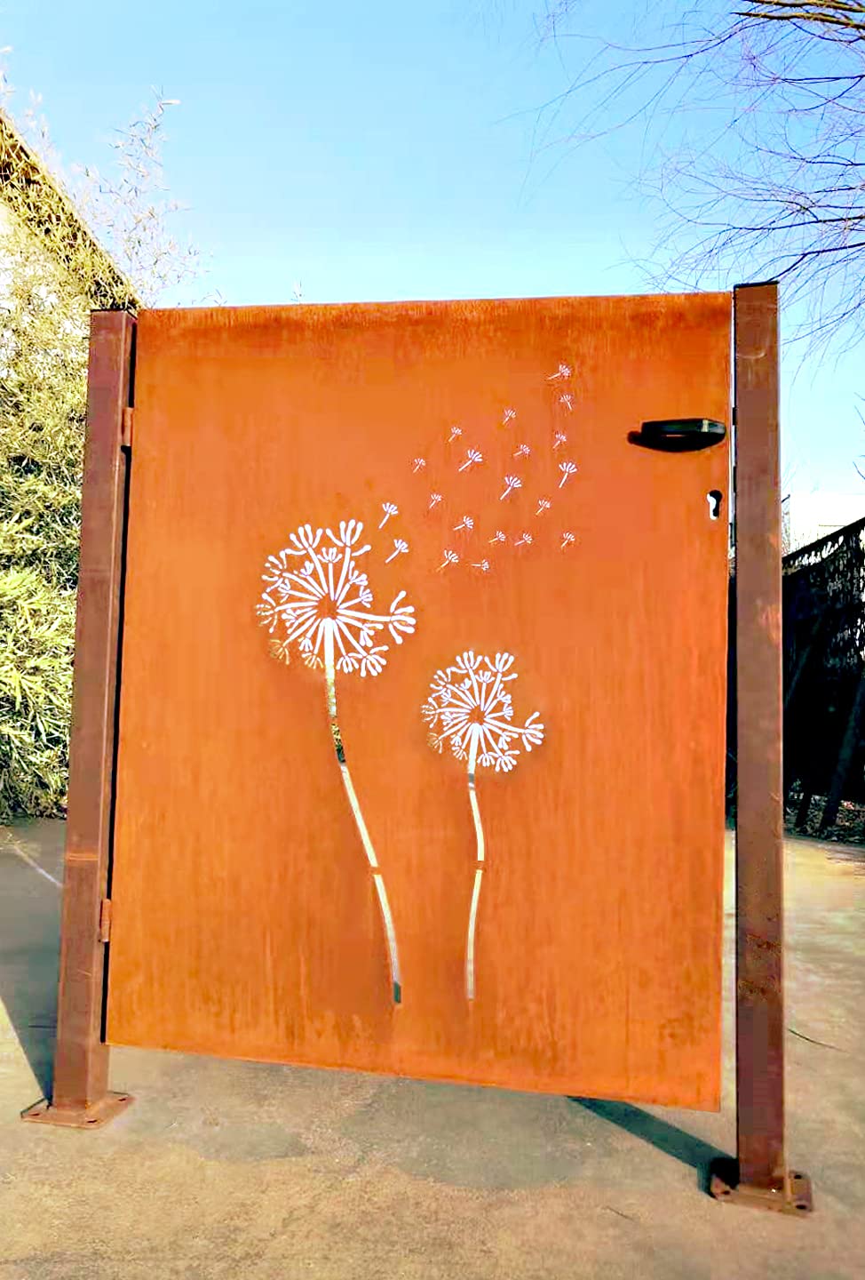 Furtka ogrodowa z rdzy z metalu 1 mm Rdzewiana ręcznie z zamkiem do drzwi ze słupkiem (032126: L101 H6 H120 cm)
