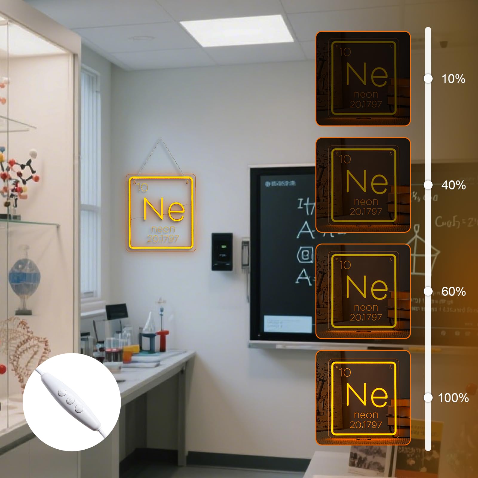 Ne Insegna al neon Classe di chimica Tavola periodica Segni Luminosità Regolabile Studente LED Luci al Neon Illuminano Insegne al neon colorate Adatto per aule Sala studio Biblioteca