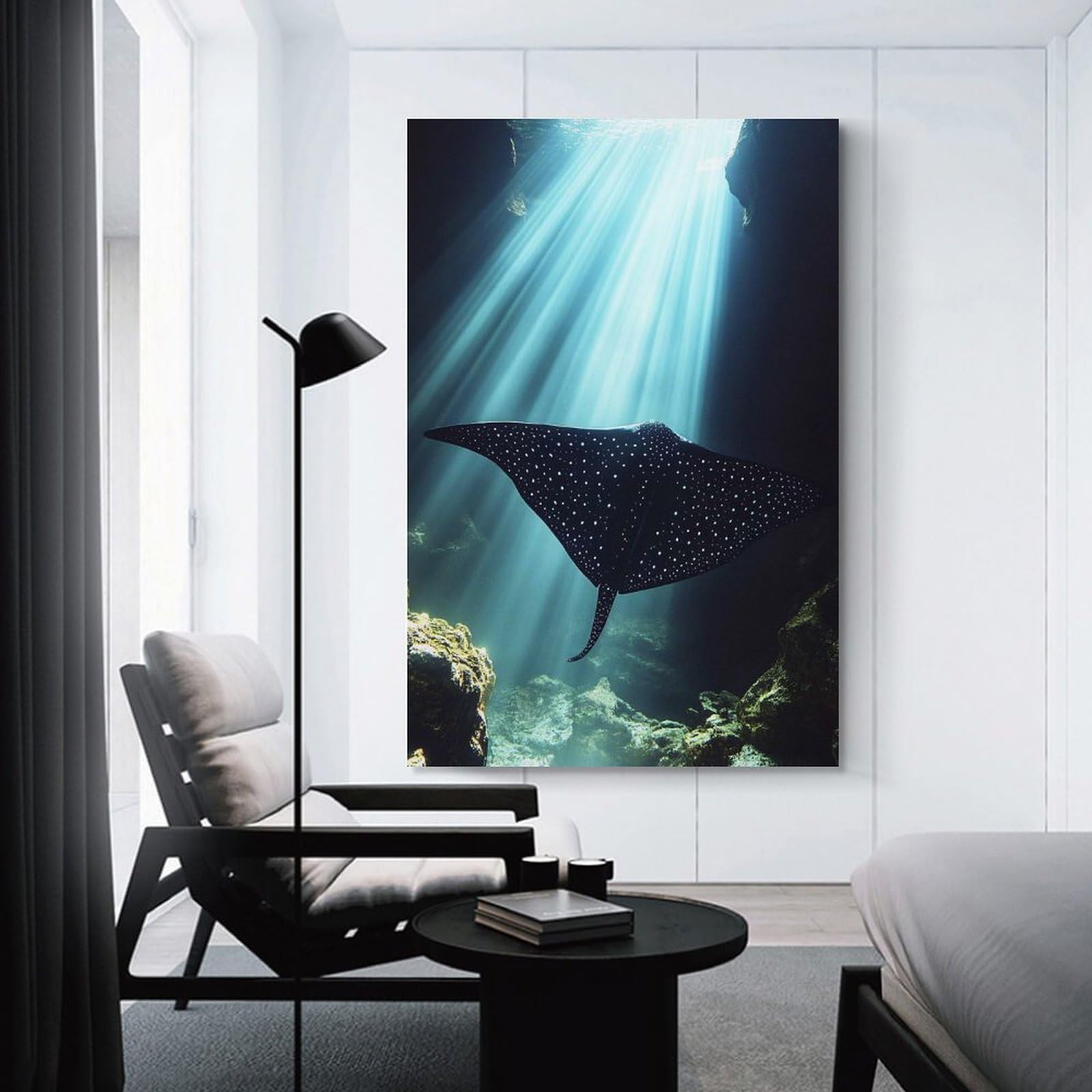 Junmoney Unframe-Style-24 Canvas Art Print Spotted Eagle Ray Underwater, 24X36inch(60X90cm), For Contemporary Homes, Apartments Or Offices, Decorative Canvas Decor For Home Updates