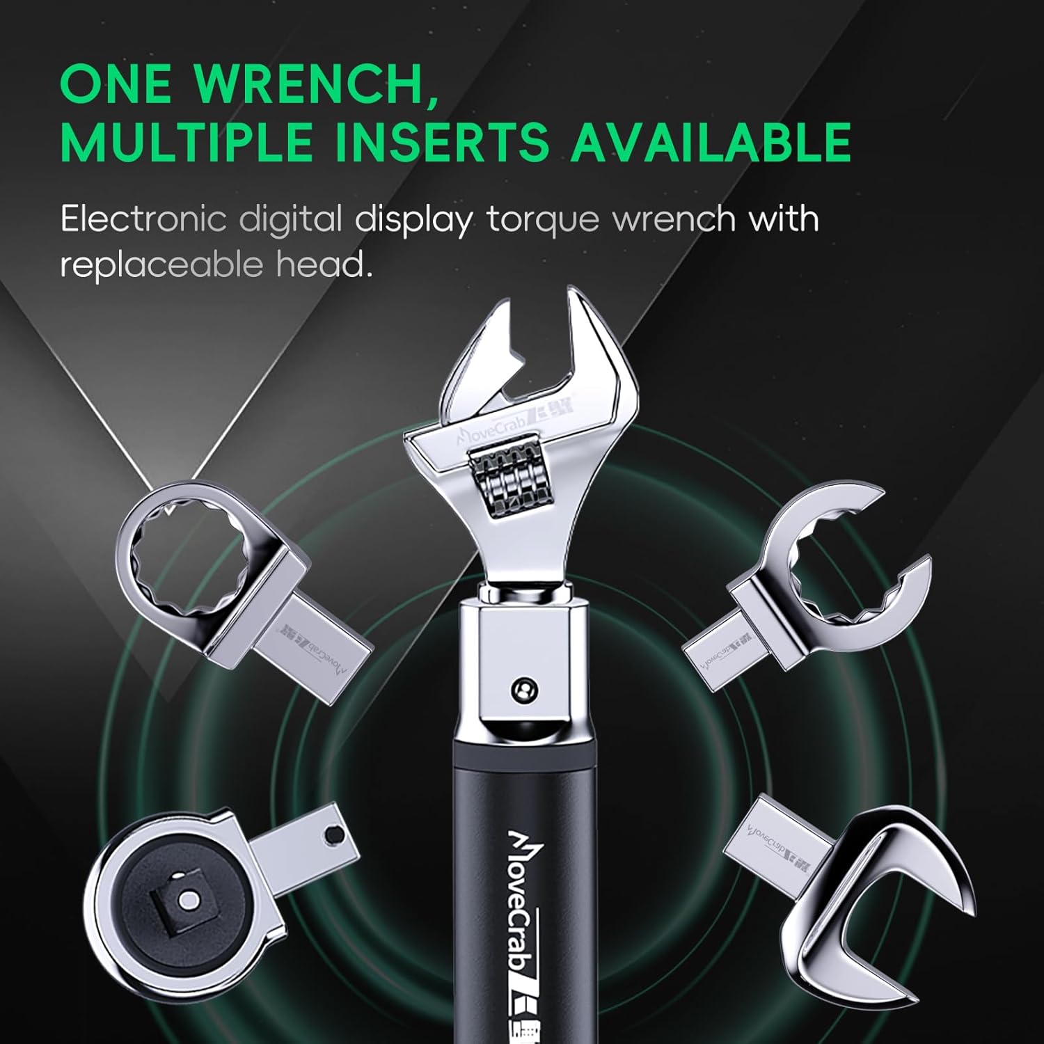 3/8-Inch Digital Torque Wrench with Interchangeable Heads - Precision Adjustable Torque Wrench with Ratchet & Adjustable Open-End Heads, 6.8-135N.m/5-99.6Ft.lb (9×12mm 3/8")