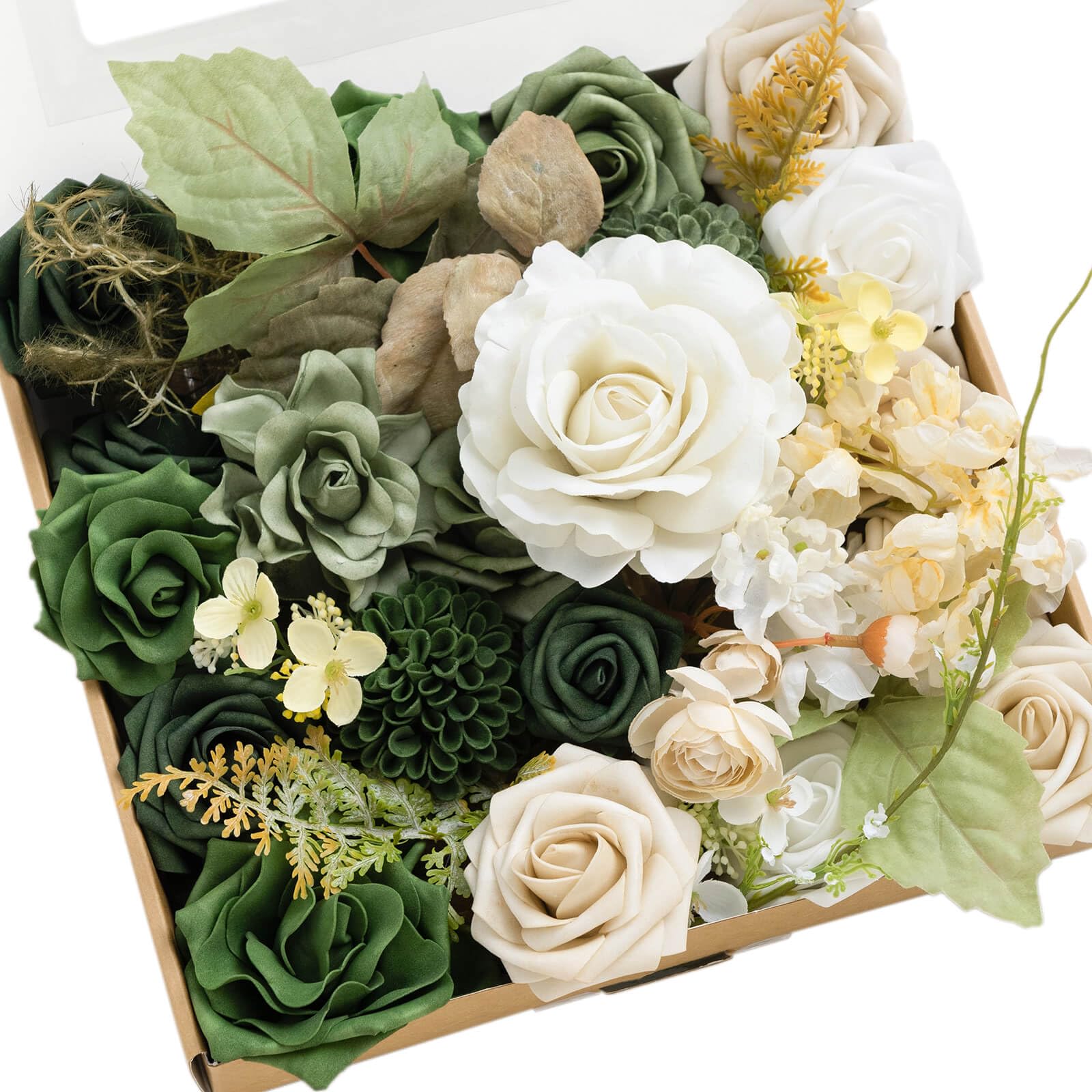 Amazon.com: Ling's moment Fake Flowers Box, Faux Artificial Greenery Stems  Foam Roses Dahlia Silk Ranunculus Fabic Flower for Centerpieces Bouquet  Wedding Vase Decorations, Emerald & Tawny Beige, Grand Combo : Home &