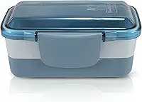 Marmita 2 Divisorias Vasilha Esquenta Fitness Congelar Pote Cor:Azul