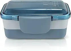 Marmita 2 Divisorias Vasilha Esquenta Fitness Congelar Pote Cor:Azul