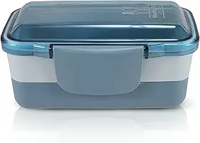 Marmita 2 Divisorias Vasilha Esquenta Fitness Congelar Pote Cor:Azul
