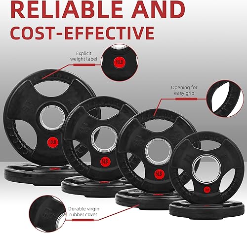 Miniatura 3 de Fitvids - Disco de pesas de hierro fundido olímpico de 2 pulgadas para entrenamiento de fuerza y levantamiento de pesas para gimnasio en casa,