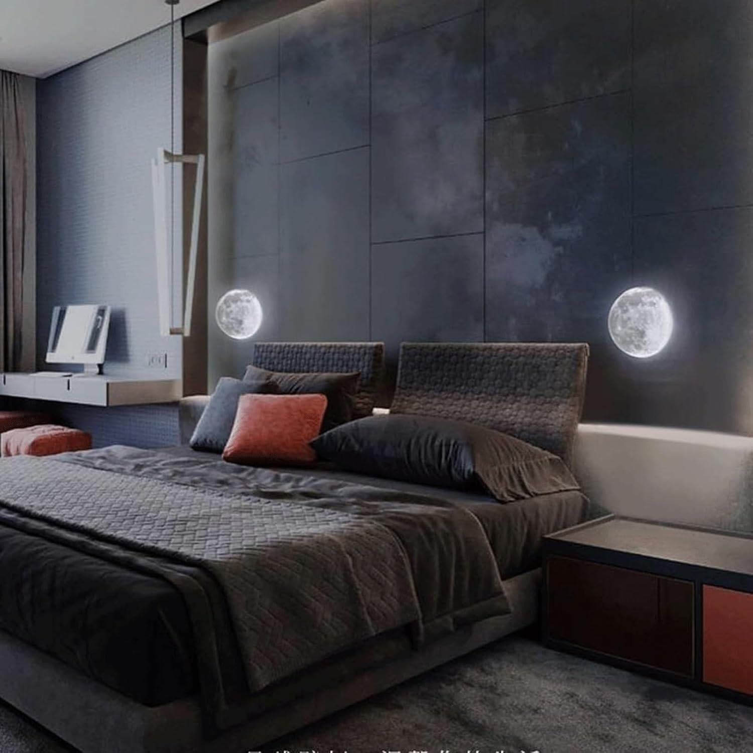 Half Moon Wall Light Modern 3D Printing Moon Planet Wall Sconce Dimmable Hardwired Bedside Wall Lamp for Children's Room Home Decoration