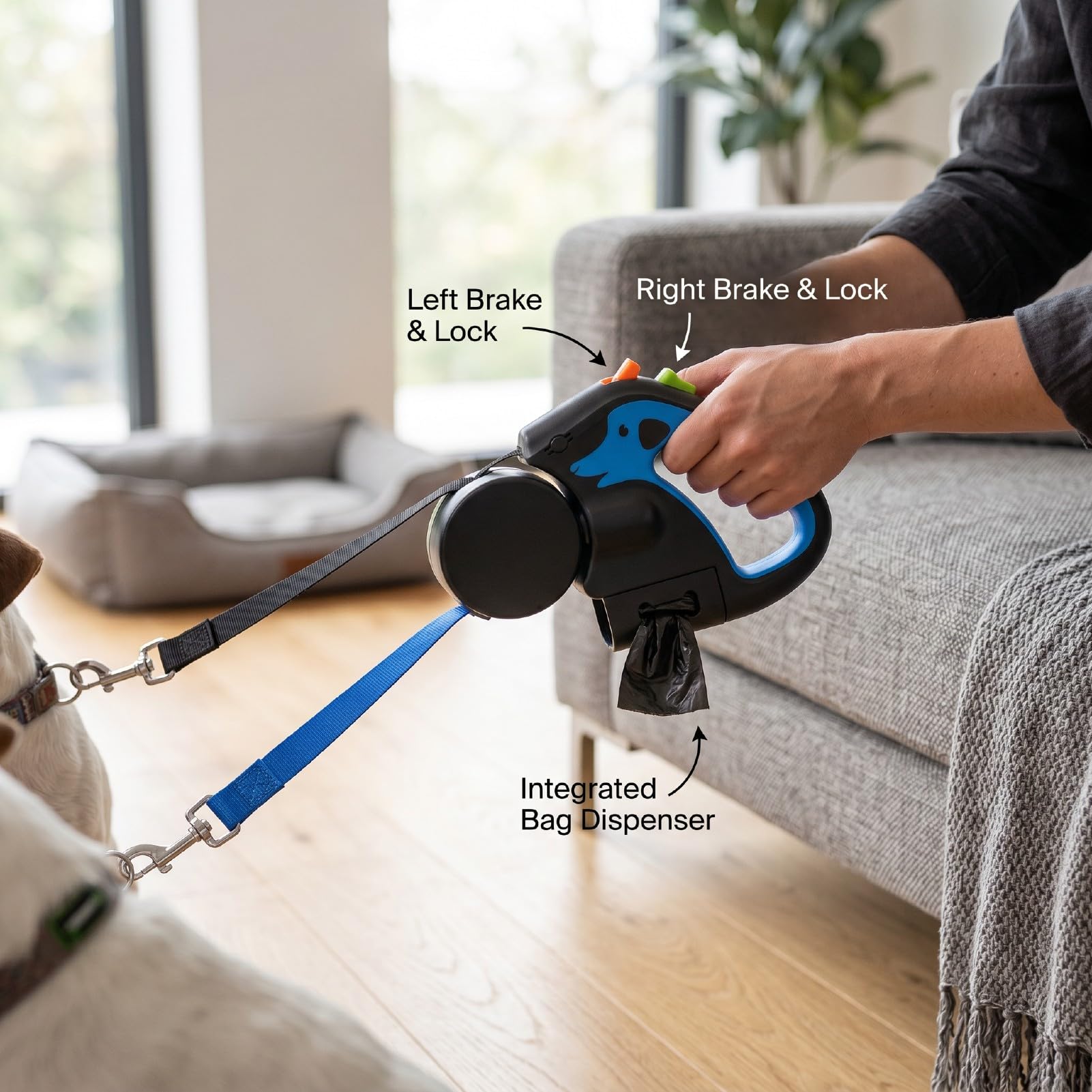 banapoy Guinzaglio Doppio Retrattile per Cani, Guinzaglio Doppio Telescopico Automatico a 360 Gradi per Cani da Passeggio, Antigrovigli con Luce LED e Dispenser per Sacchetti per Rifiuti per di (3