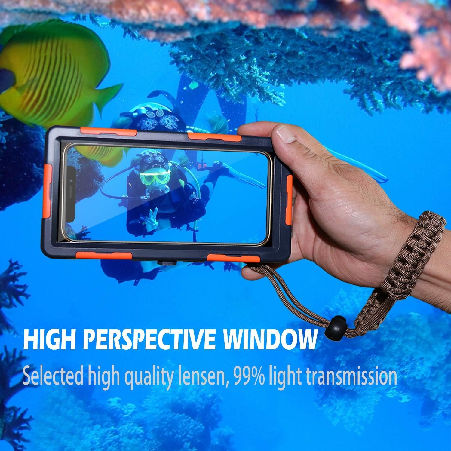 Willbox Professional [15m/50ft] Diving Surfing Swimming Snorkeling Photo Video Waterproof Protective Case Underwater Housing for Galaxy and iPhone Series Smartphones with Lanyard (Orange) - Image 6