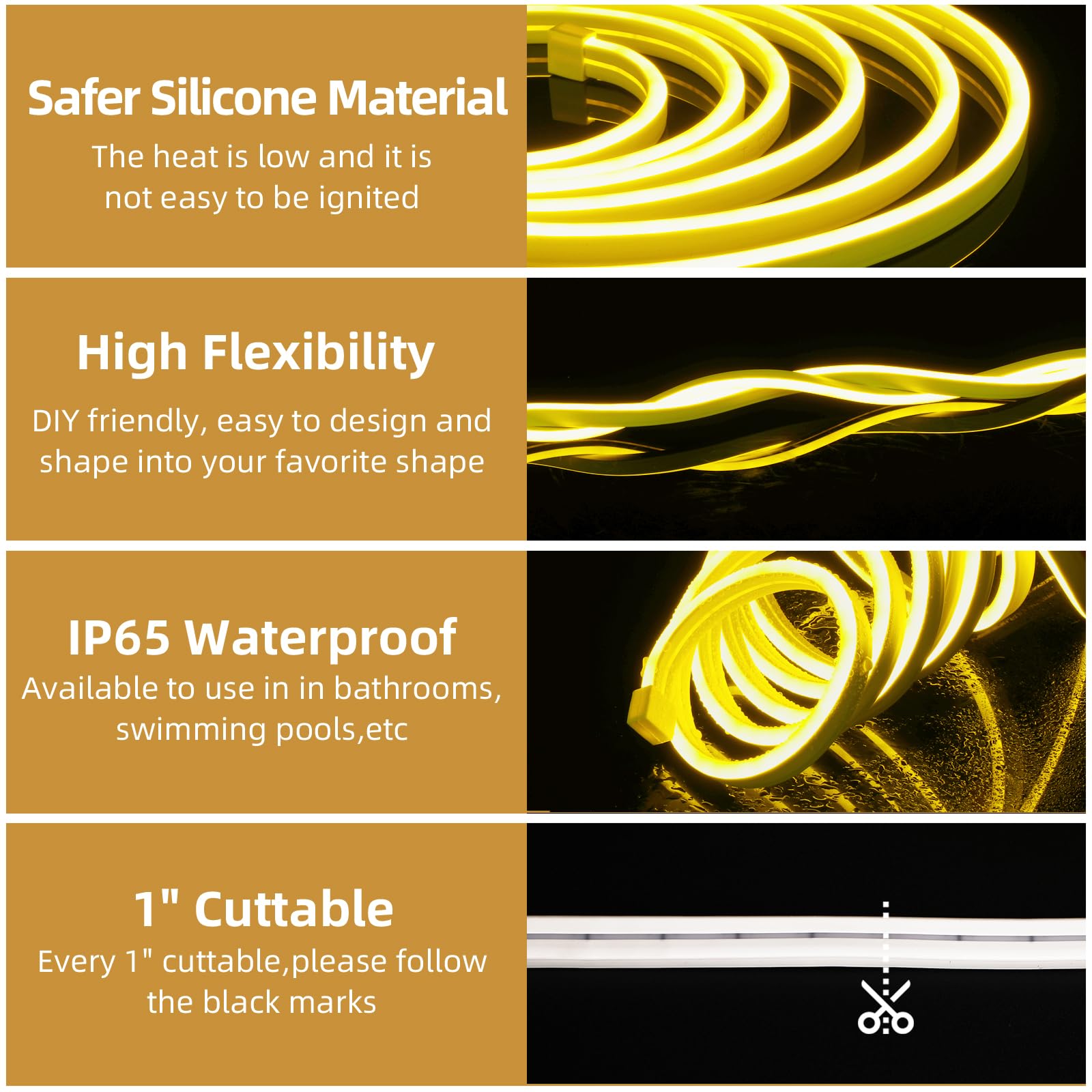 VILHTL Neon LED Strip Light, 12V 5m Yellow LED Lights Strip - Image 2